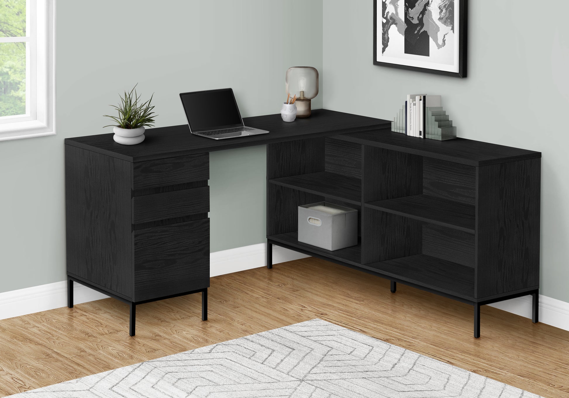 Computer Desk L-Shaped 60" Rustic Brown w/ Shelves-Computer Desk-DECOROLALA