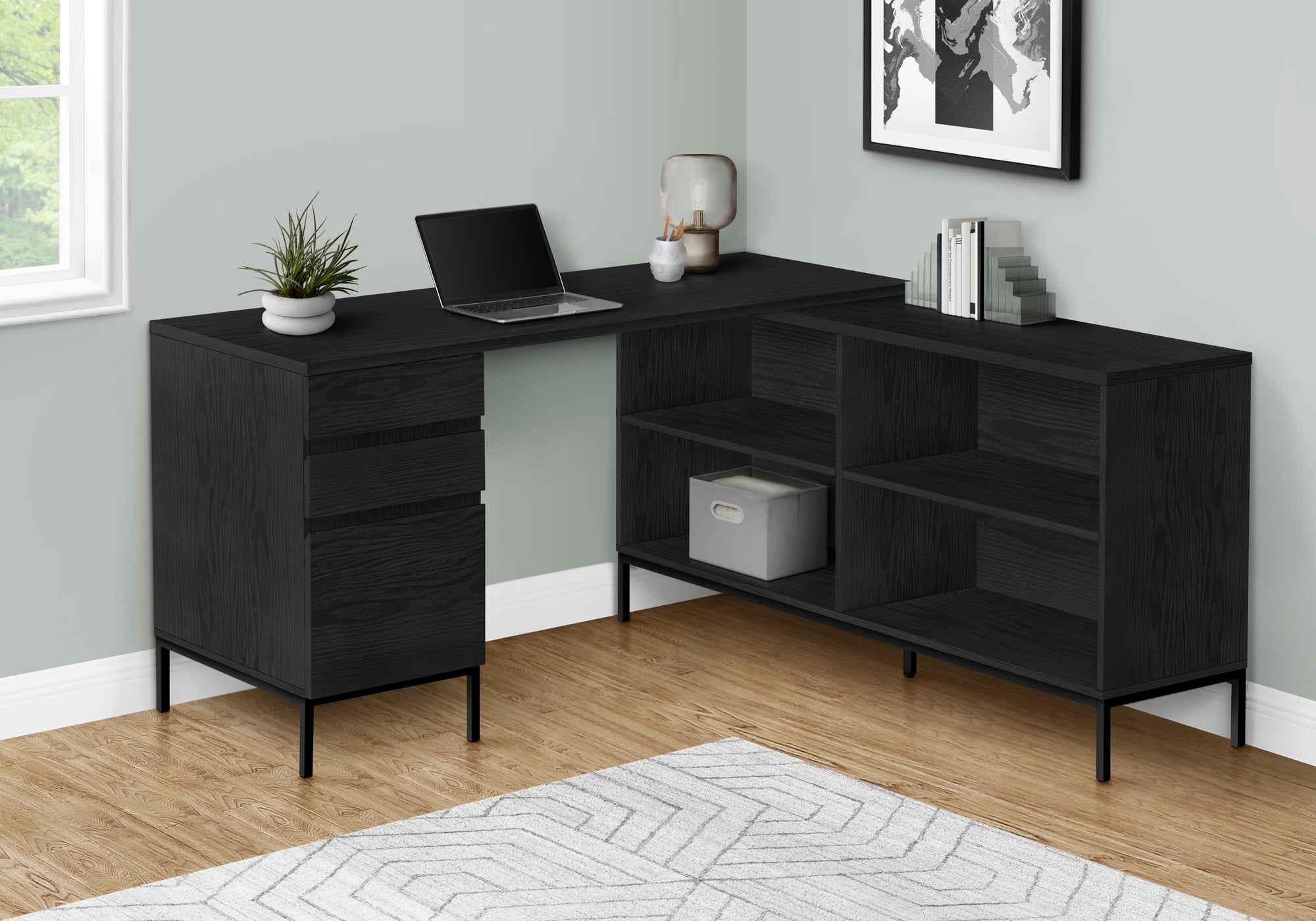 Computer Desk L-Shaped 60" Rustic Brown w/ Shelves-Computer Desk-DECOROLALA
