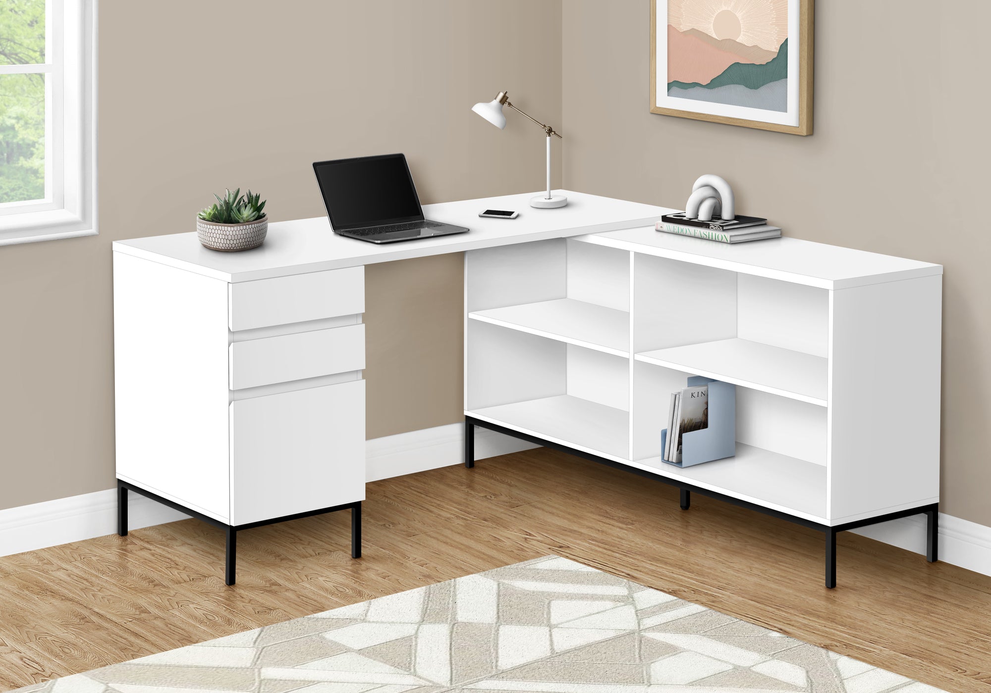 Computer Desk L-Shaped 60" Rustic Brown w/ Shelves-Computer Desk-DECOROLALA