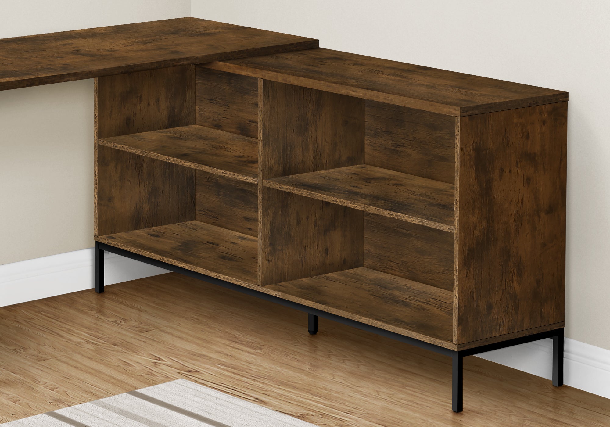 Computer Desk L-Shaped 60" Rustic Brown w/ Shelves-Computer Desk-DECOROLALA