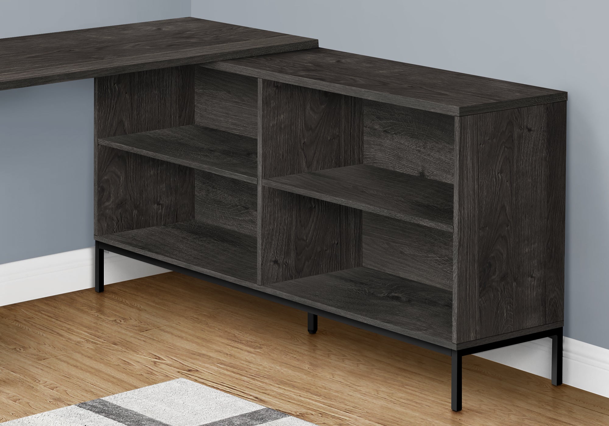 Computer Desk L-Shaped 60" Rustic Brown w/ Shelves-Computer Desk-DECOROLALA
