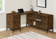 Computer Desk L-Shaped 60" Rustic Brown w/ Shelves-Computer Desk-DECOROLALA