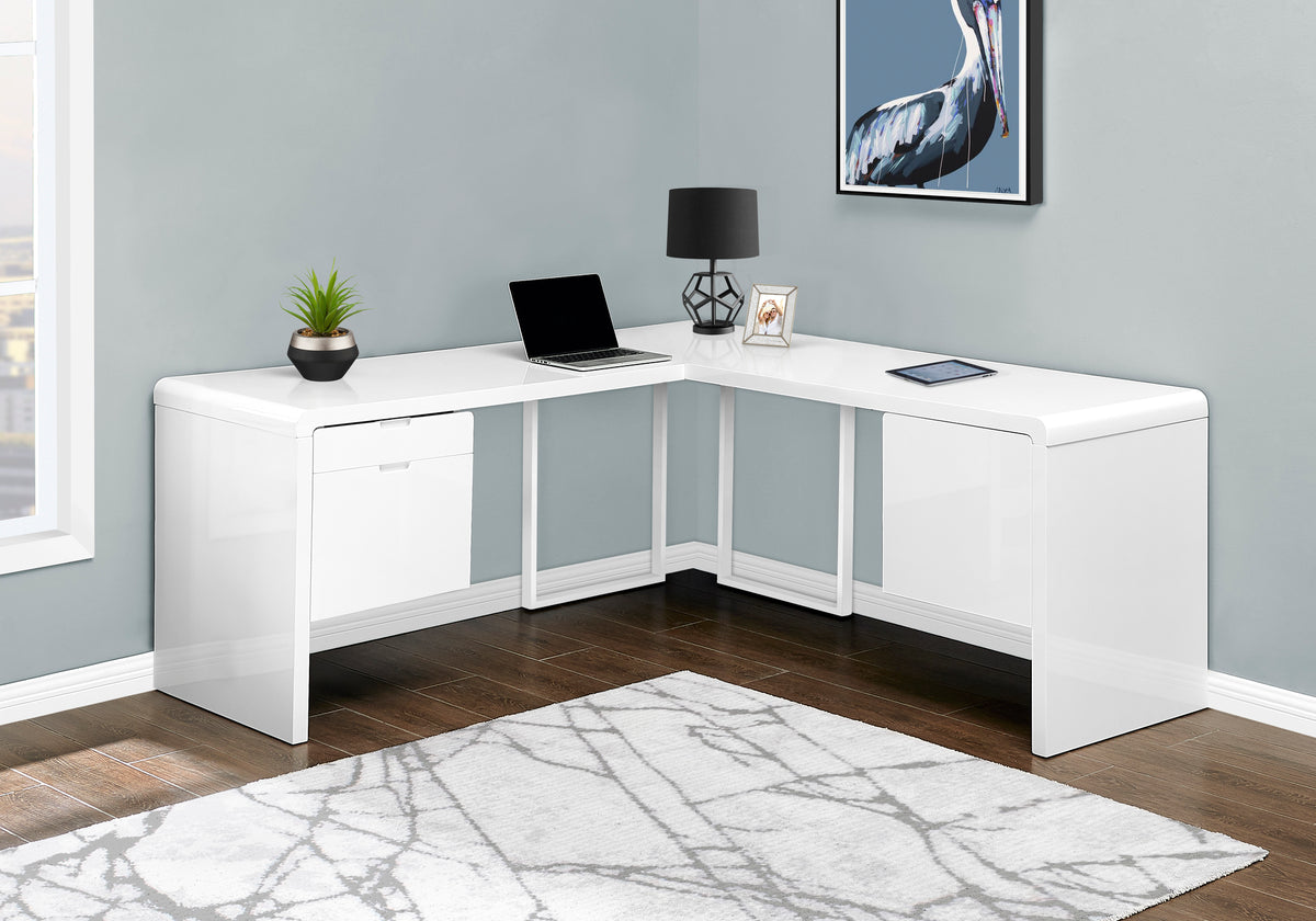 Computer Desk L-Shaped 72" White Glossy-Computer Desks-DECOROLALA