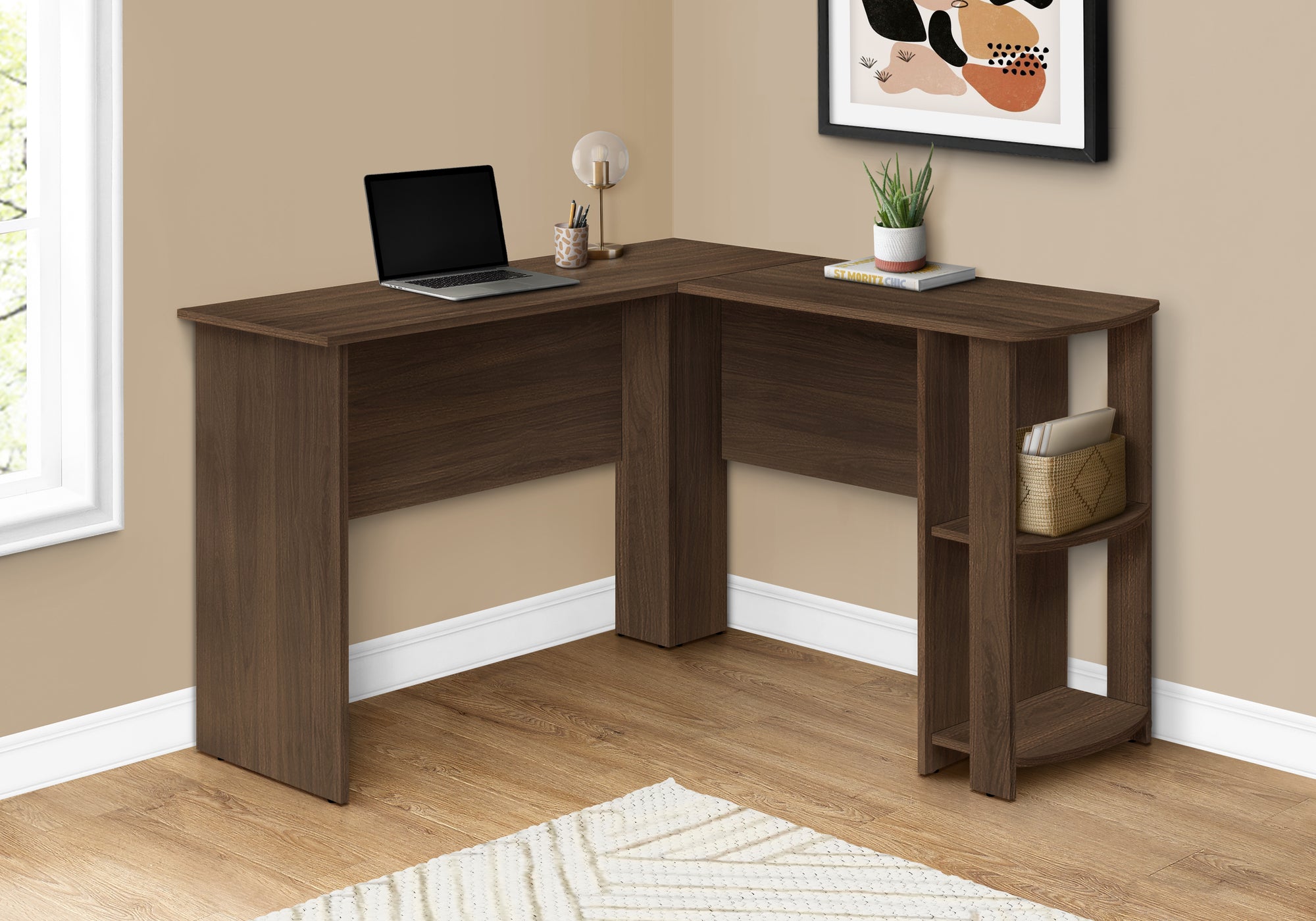 Computer Desk L-Shaped Grey 2-Shelf Storage-Computer Desk-DECOROLALA