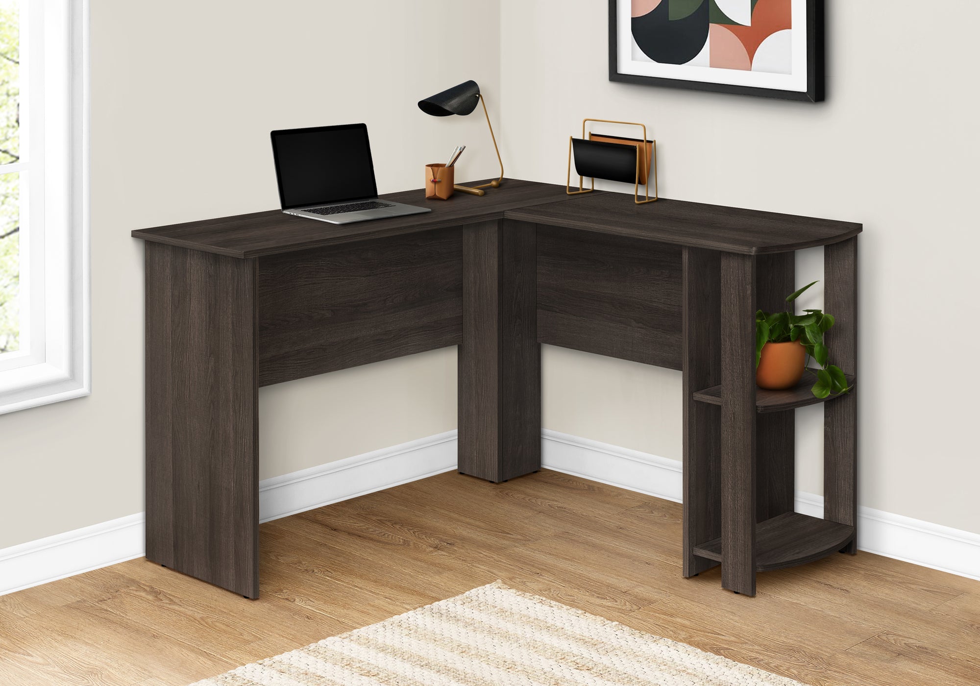 Computer Desk L-Shaped Grey 2-Shelf Storage-Computer Desk-DECOROLALA