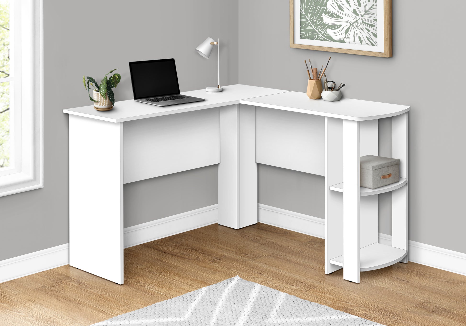 Computer Desk L-Shaped Grey 2-Shelf Storage-Computer Desk-DECOROLALA