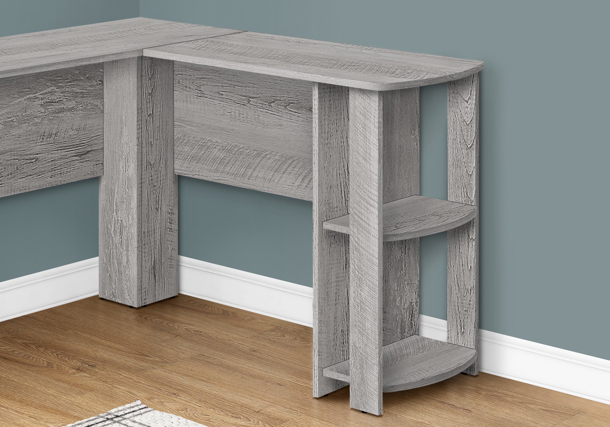 Computer Desk L-Shaped Grey 2-Shelf Storage-Computer Desk-DECOROLALA