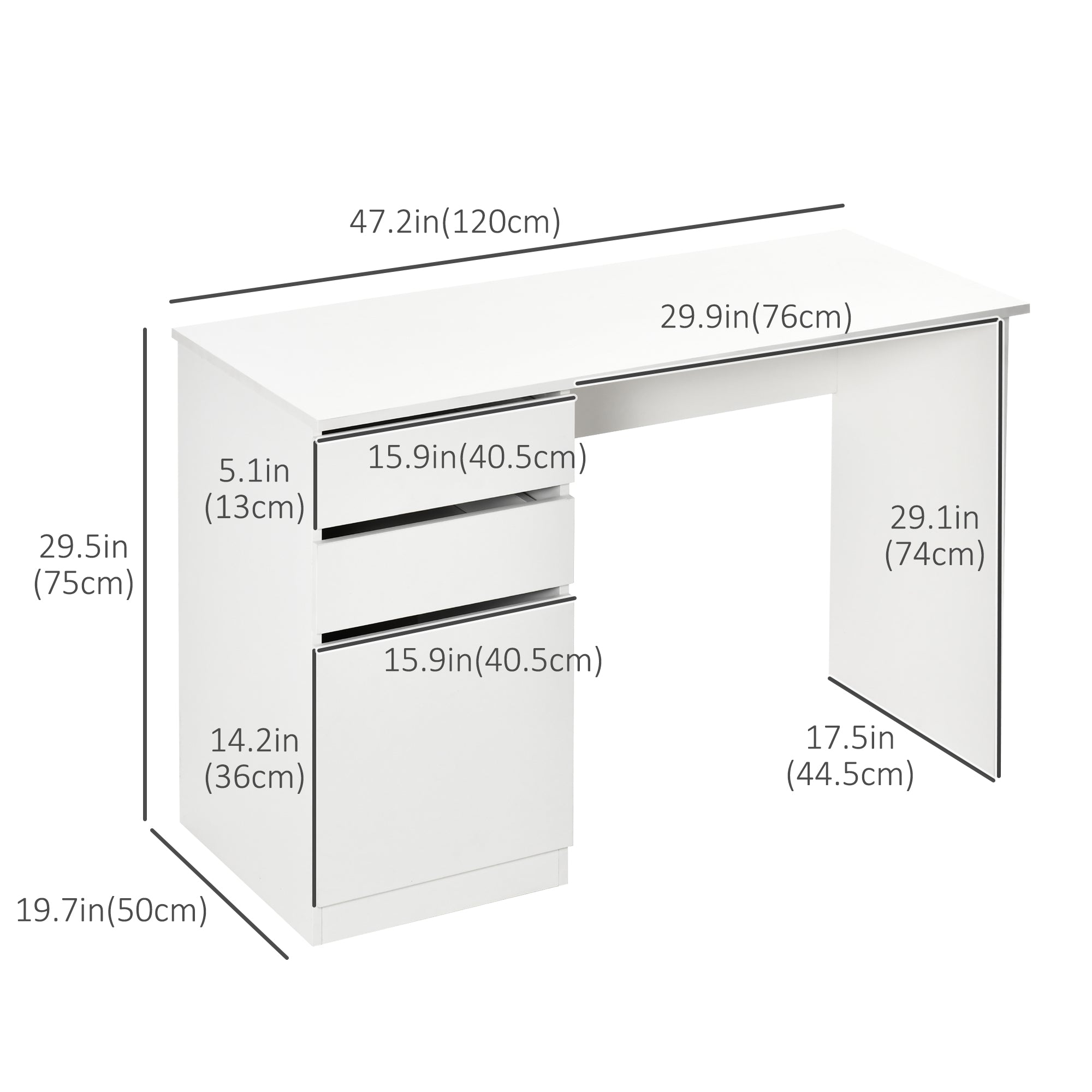 Computer Desk - White 47.25"W Modern Office-DECOROLALA