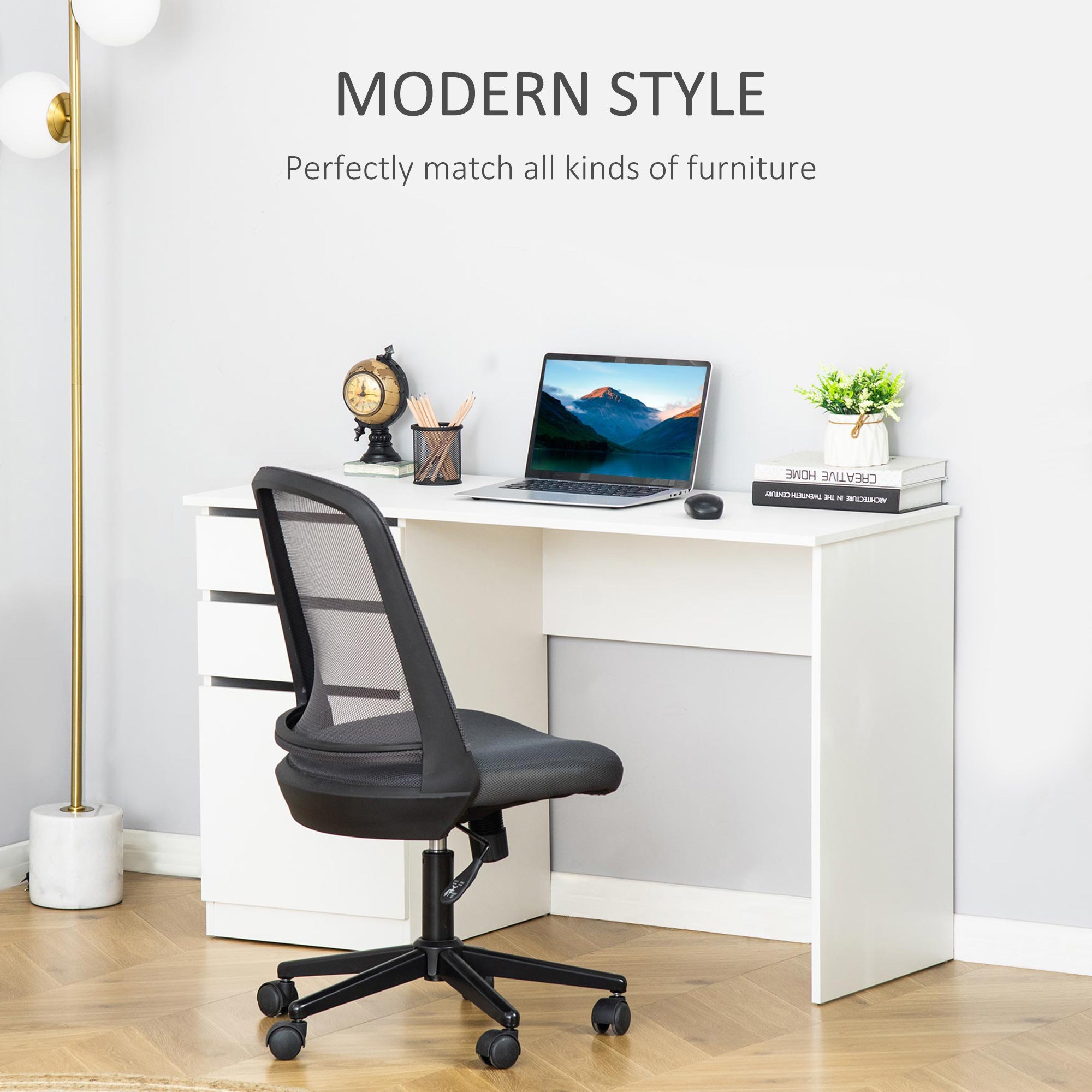 Computer Desk - White 47.25"W Modern Office-DECOROLALA