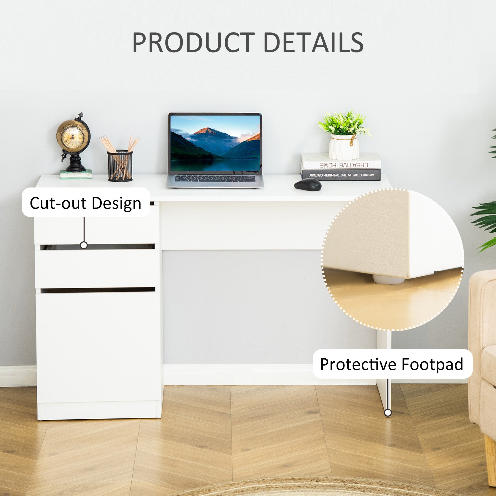 Computer Desk - White 47.25"W Modern Office-DECOROLALA