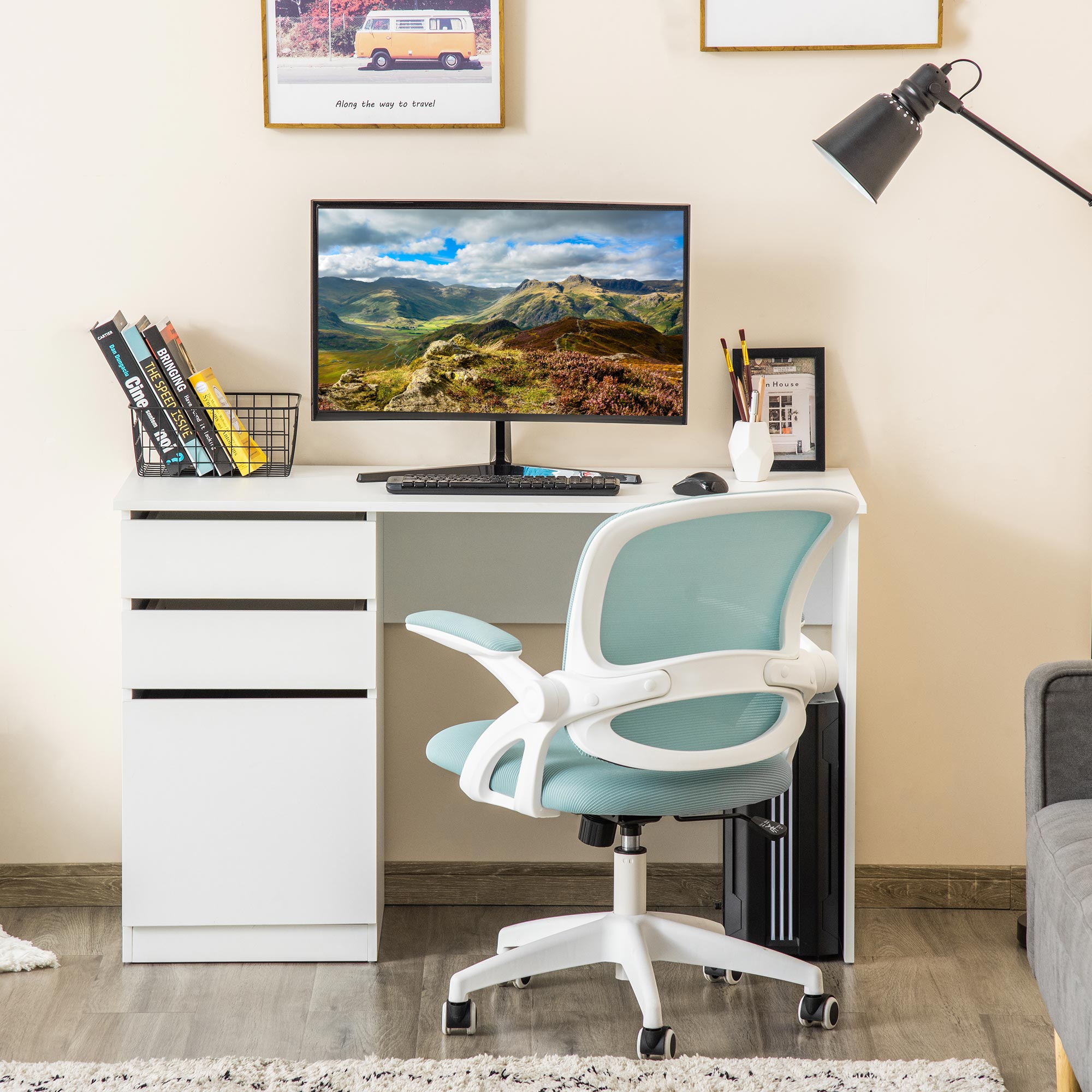 Computer Desk - White 47.25"W Modern Office-DECOROLALA