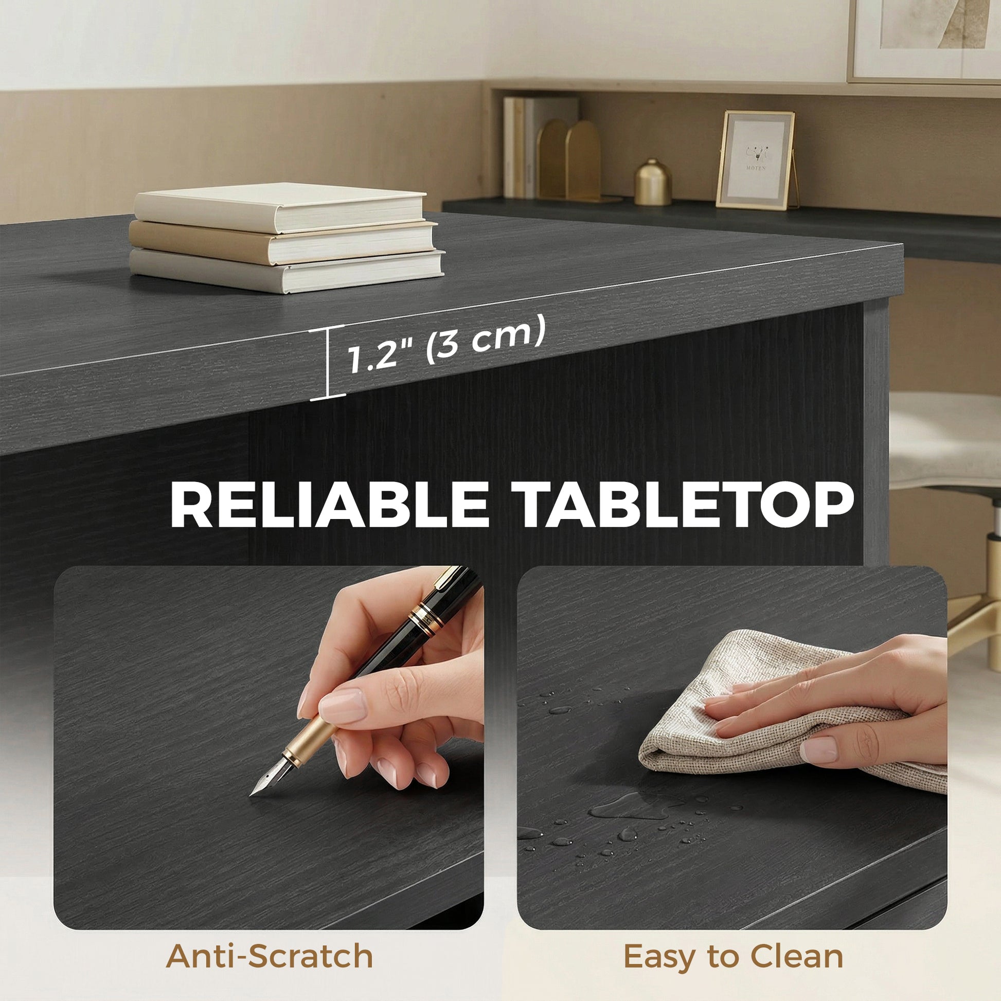 Computer Desk with 3 Drawers, 47" Home Office Desk with Adjustable Hanging Rails for Letter A4 Files, Black-Office Products > Office Furniture > Office Desks & Work Stations > Computer Desks-DECOROLALA