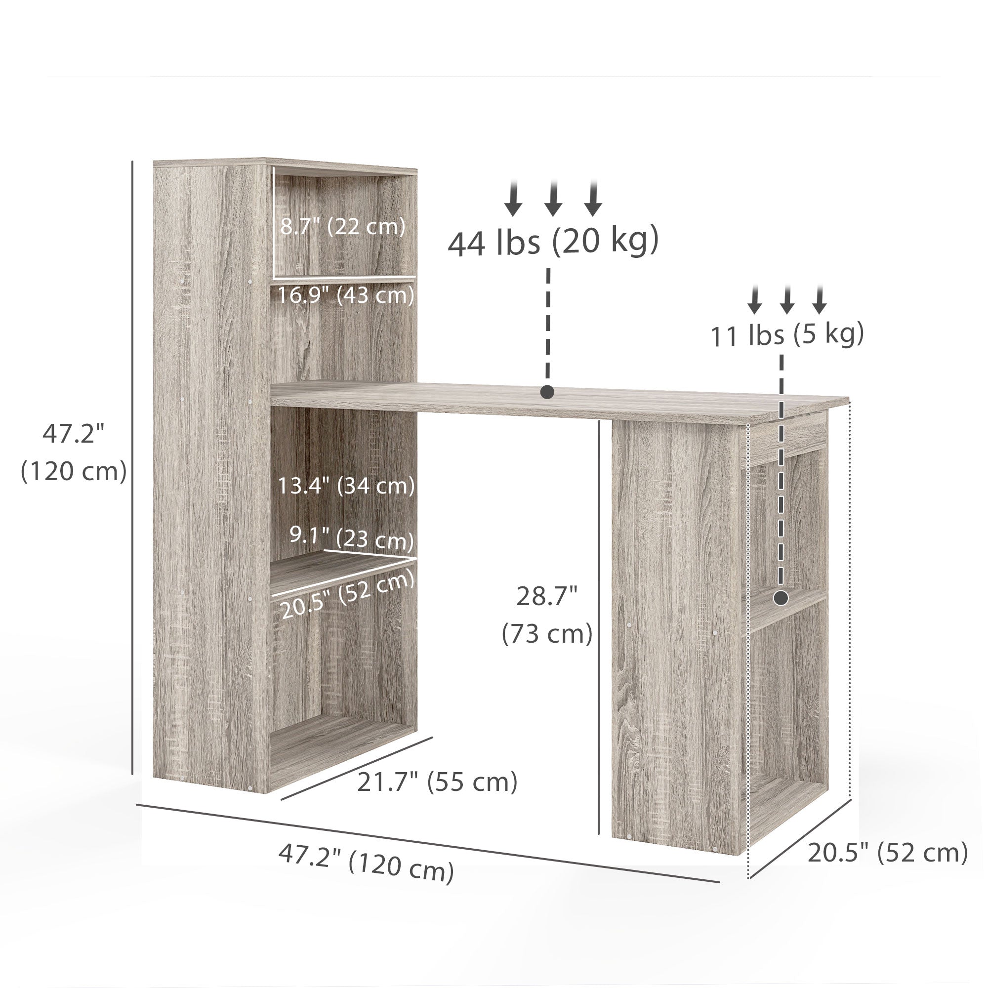 Computer Desk with 6-Tier Bookshelf - Oak 47" L-Office Products > Office Furniture > Office Desks & Work Stations > Writing Desks-DECOROLALA
