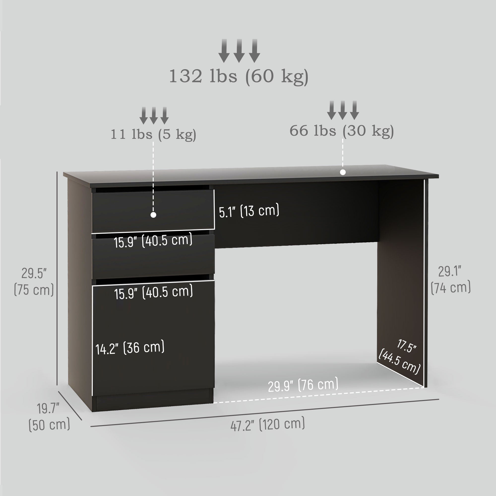 Computer Desk with Drawers and Cabinet - Black 47" W-Office Products > Office Furniture > Office Desks & Work Stations > Computer Desks-DECOROLALA