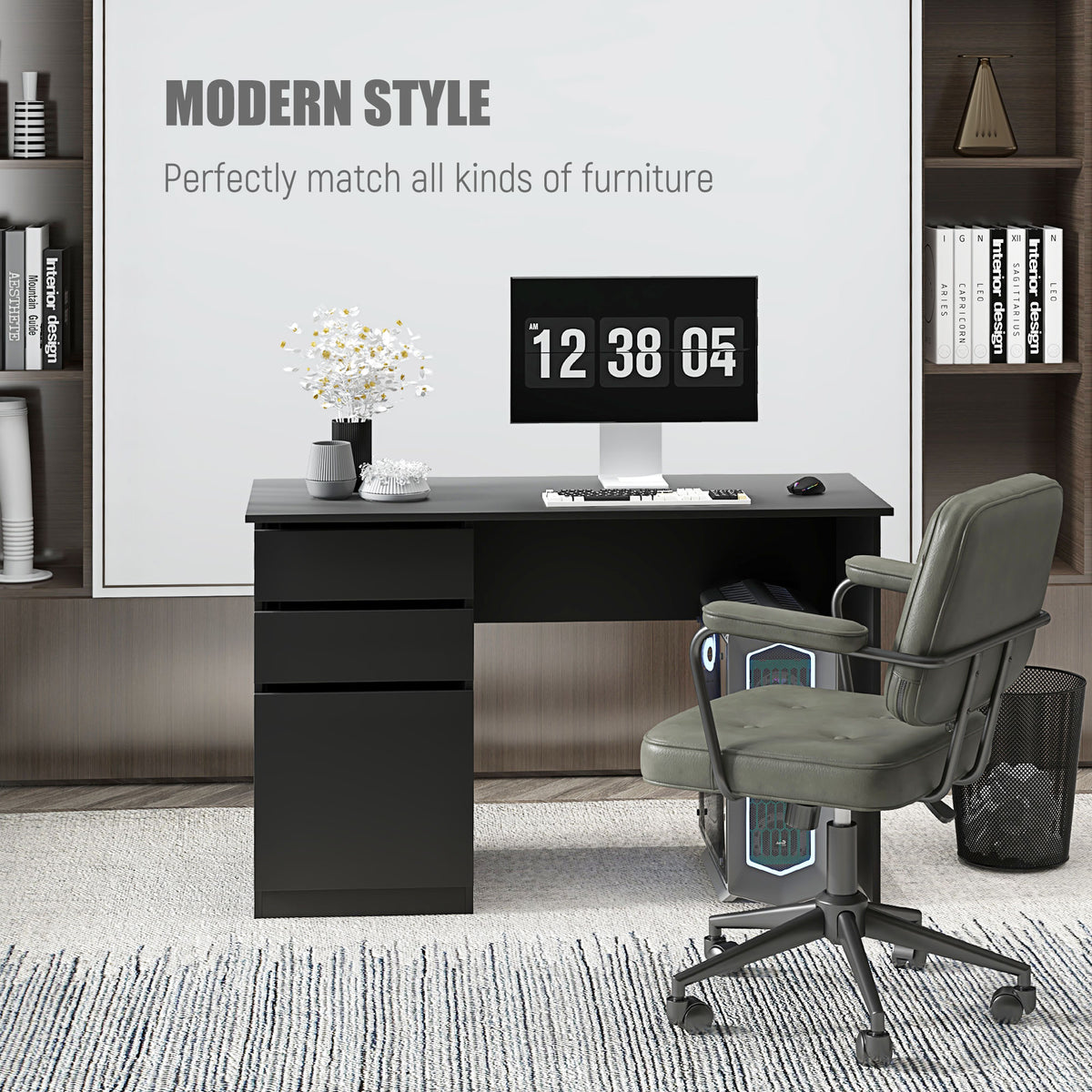 Computer Desk with Drawers and Cabinet - Black 47" W-Office Products > Office Furniture > Office Desks & Work Stations > Computer Desks-DECOROLALA
