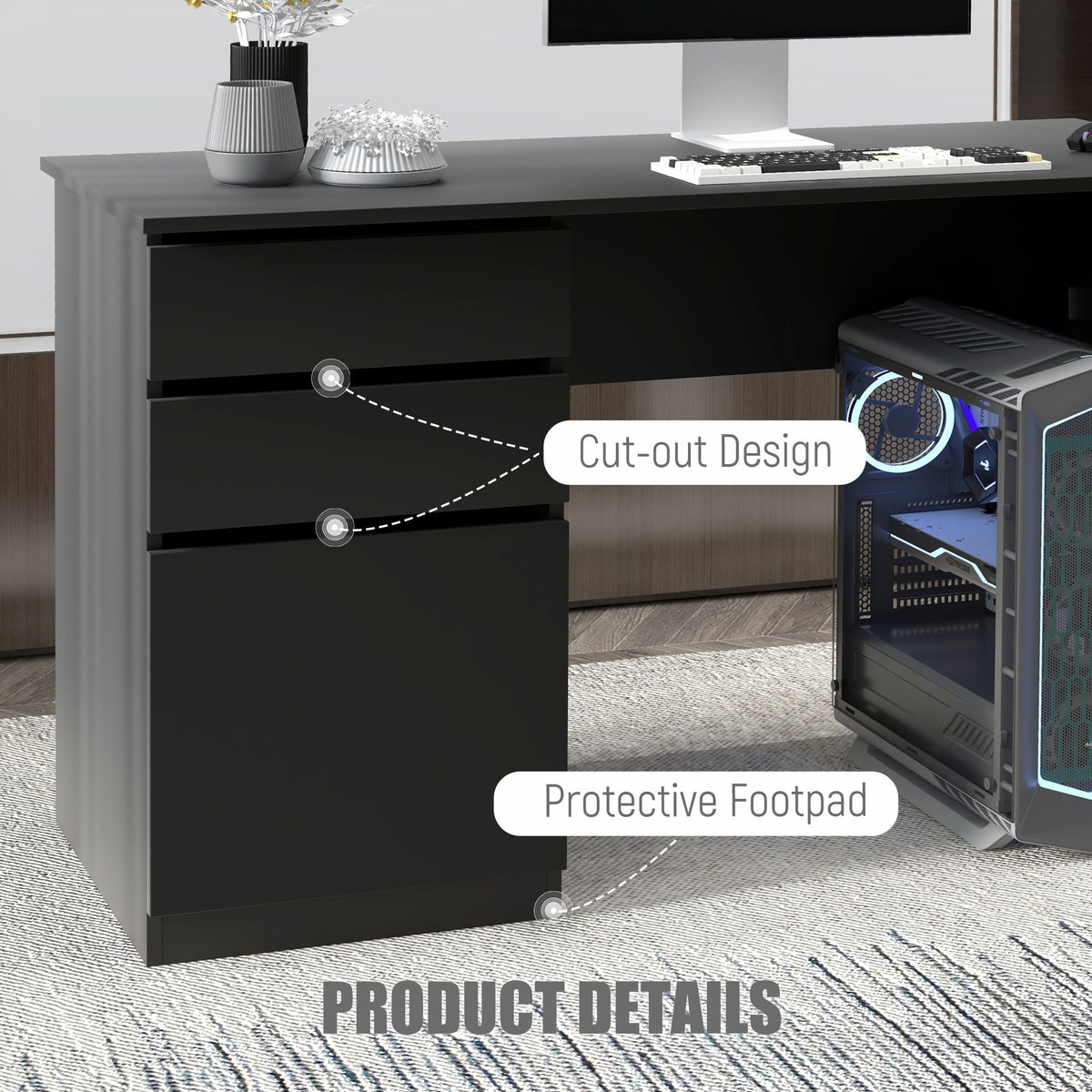 Computer Desk with Drawers and Cabinet - Black 47" W-Office Products > Office Furniture > Office Desks & Work Stations > Computer Desks-DECOROLALA