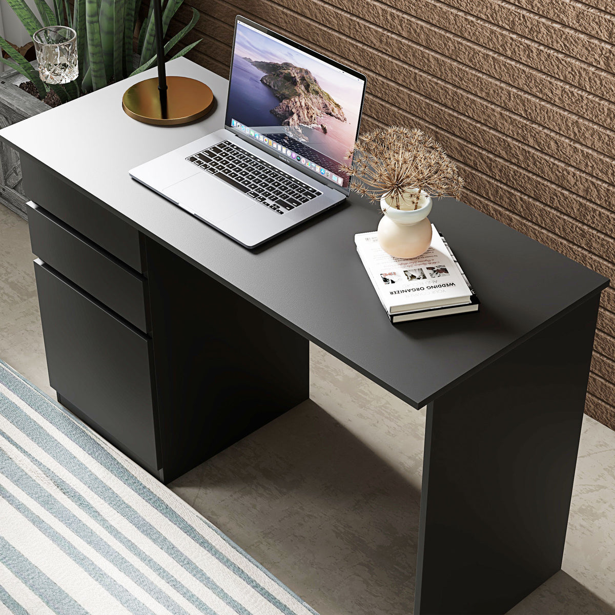 Computer Desk with Drawers and Cabinet - Black 47" W-Office Products > Office Furniture > Office Desks & Work Stations > Computer Desks-DECOROLALA