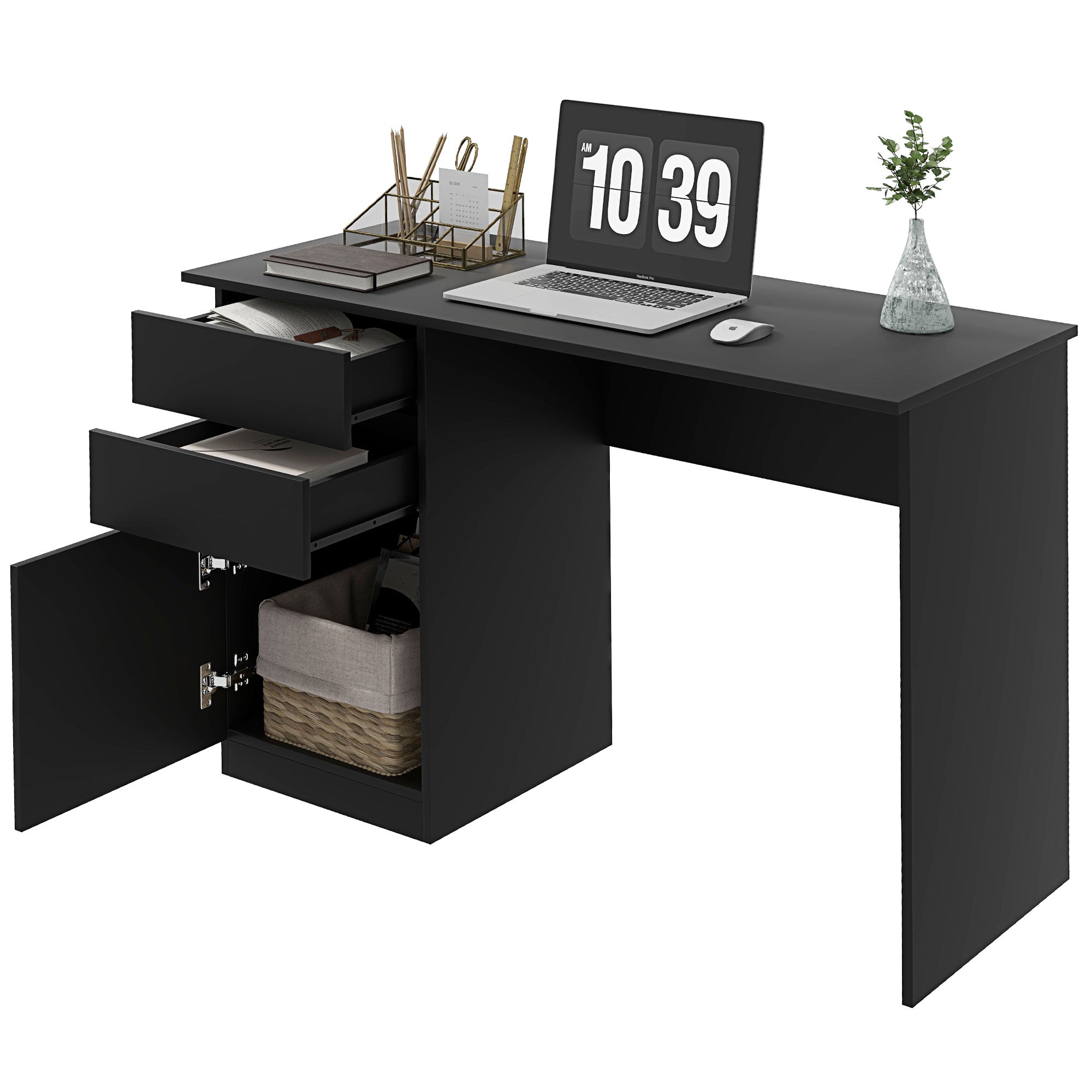 Computer Desk with Drawers and Cabinet - Black 47" W-Office Products > Office Furniture > Office Desks & Work Stations > Computer Desks-DECOROLALA
