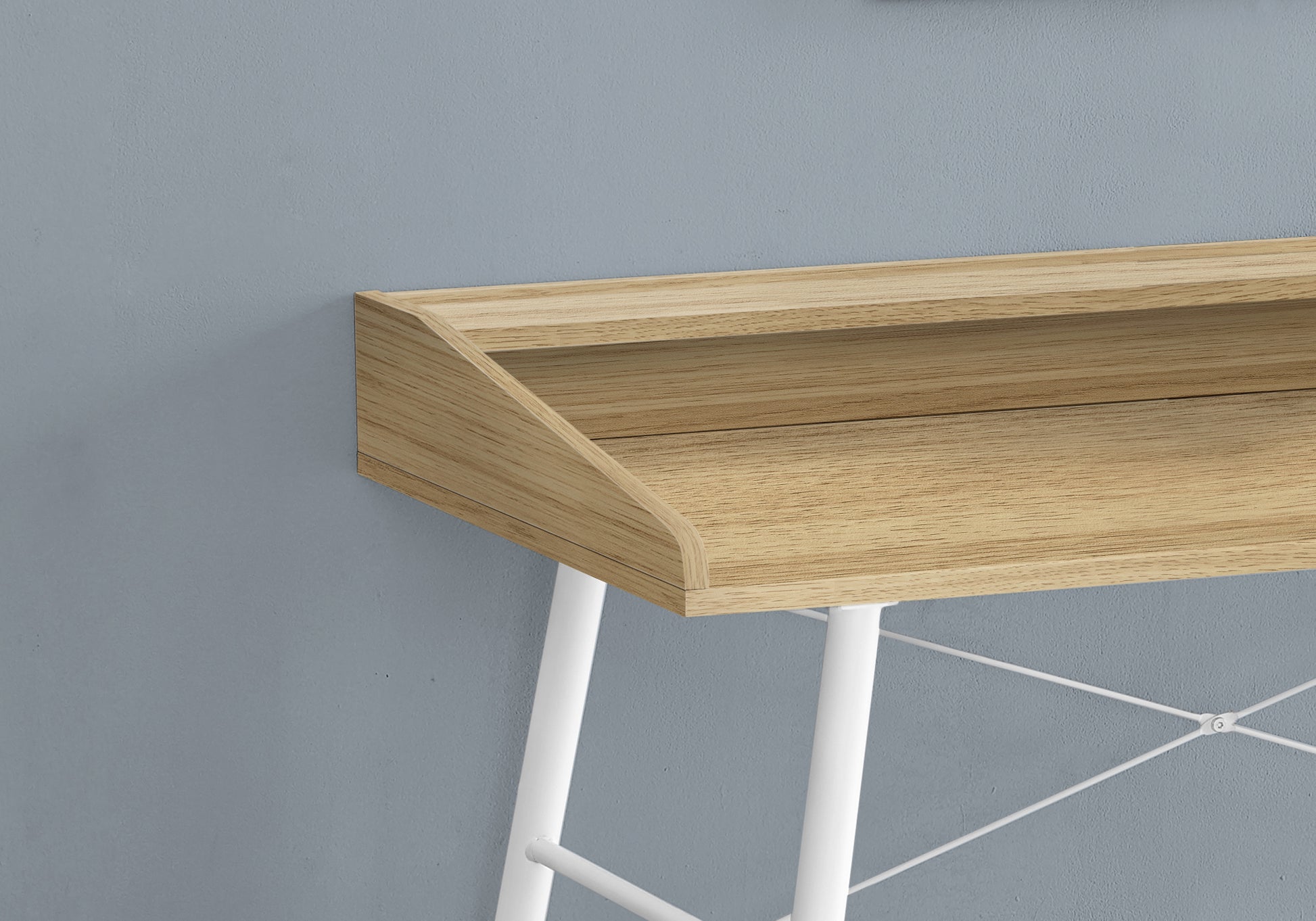Computer Desk with Hutch 48" Natural Wood White Metal-Computer Desk-DECOROLALA