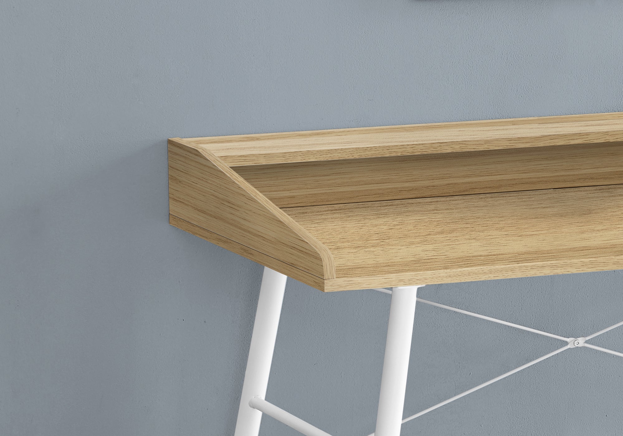 Computer Desk with Hutch 48" Natural Wood White Metal-Computer Desk-DECOROLALA