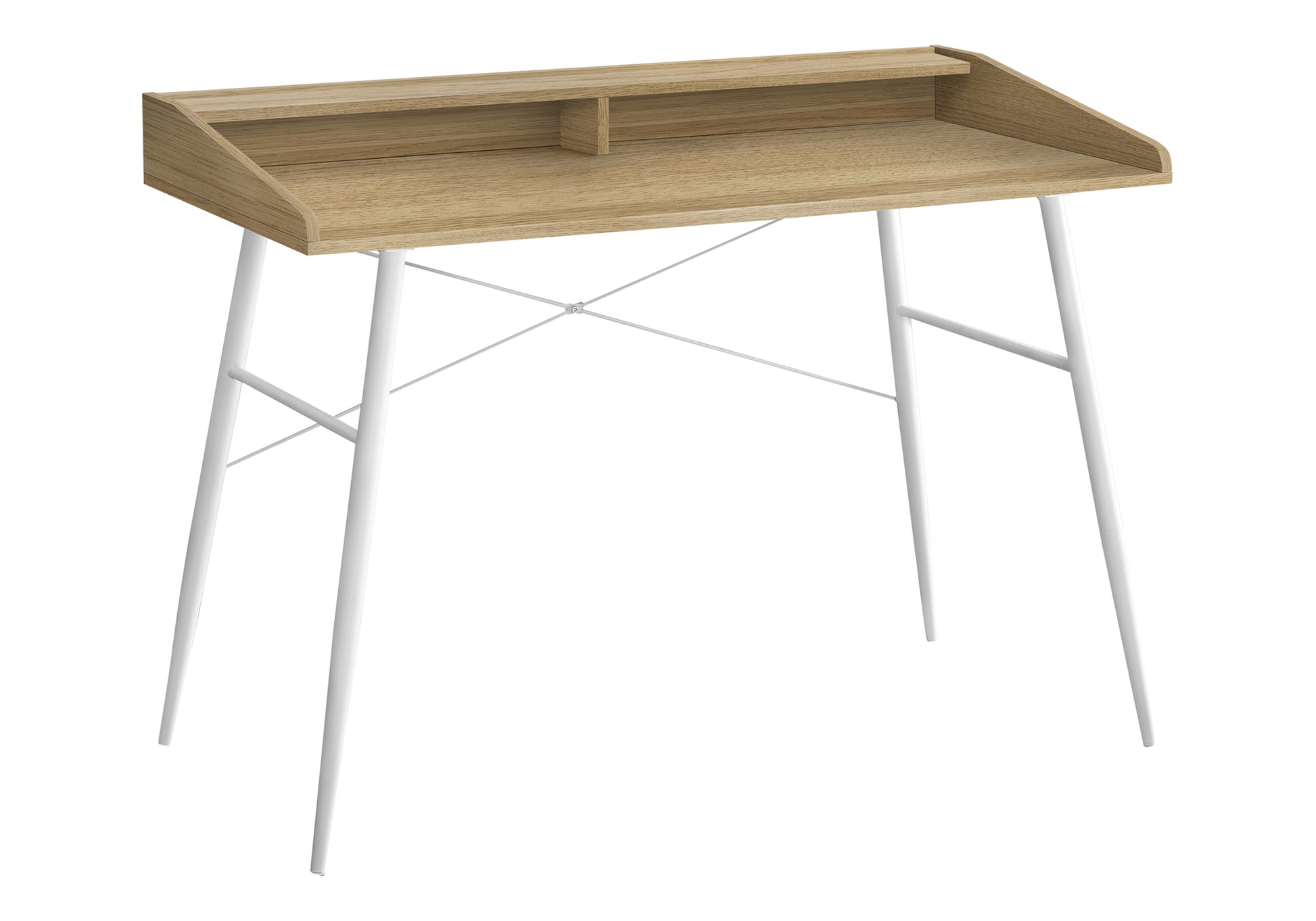 Computer Desk with Hutch 48" Natural Wood White Metal-Computer Desk-DECOROLALA