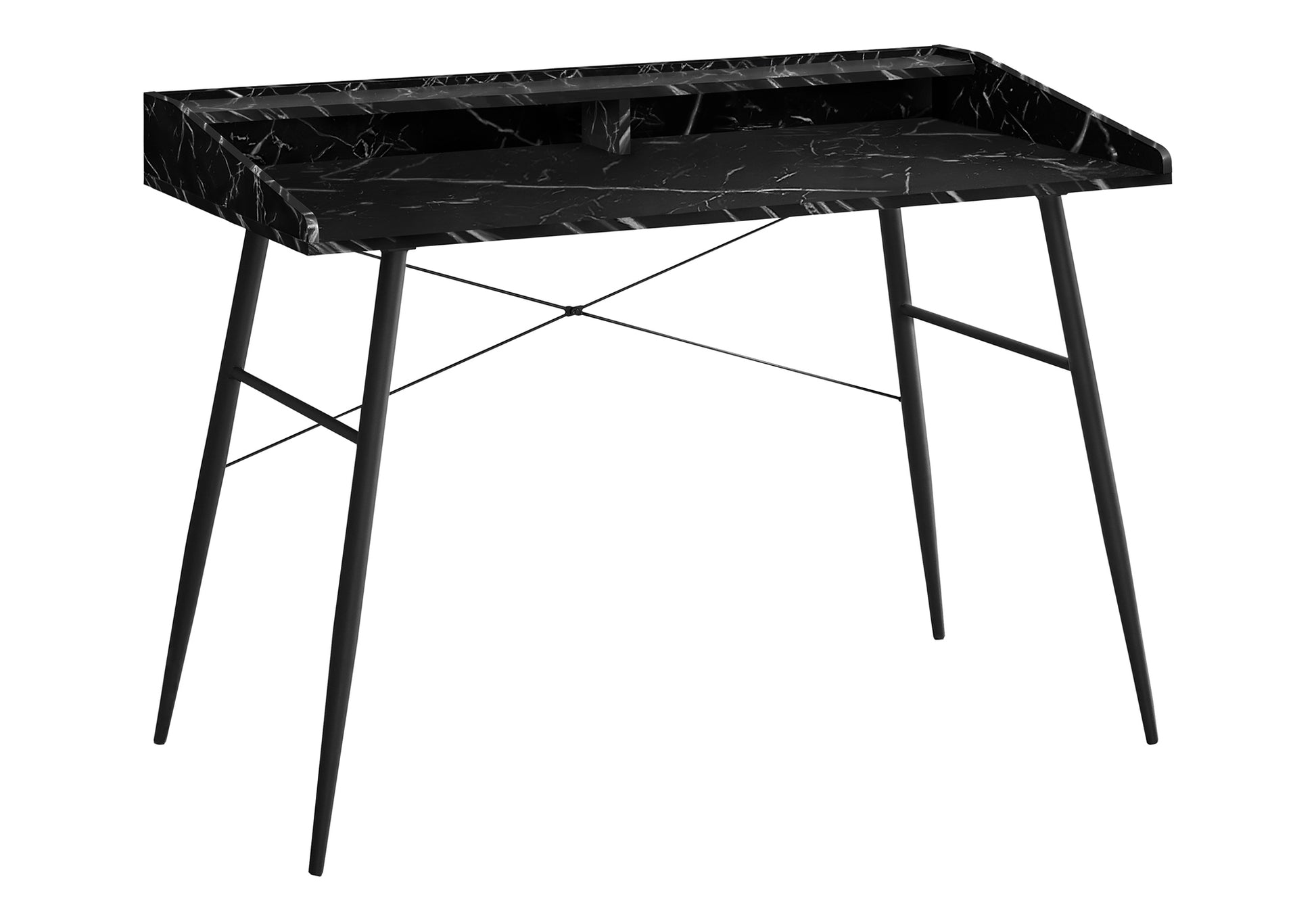 Computer Desk with Hutch 48" Natural Wood White Metal-Computer Desk-DECOROLALA