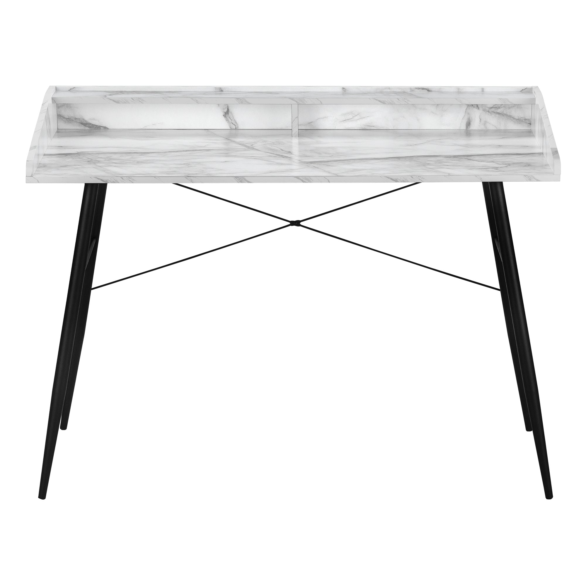 Computer Desk with Hutch 48" Natural Wood White Metal-Computer Desk-DECOROLALA