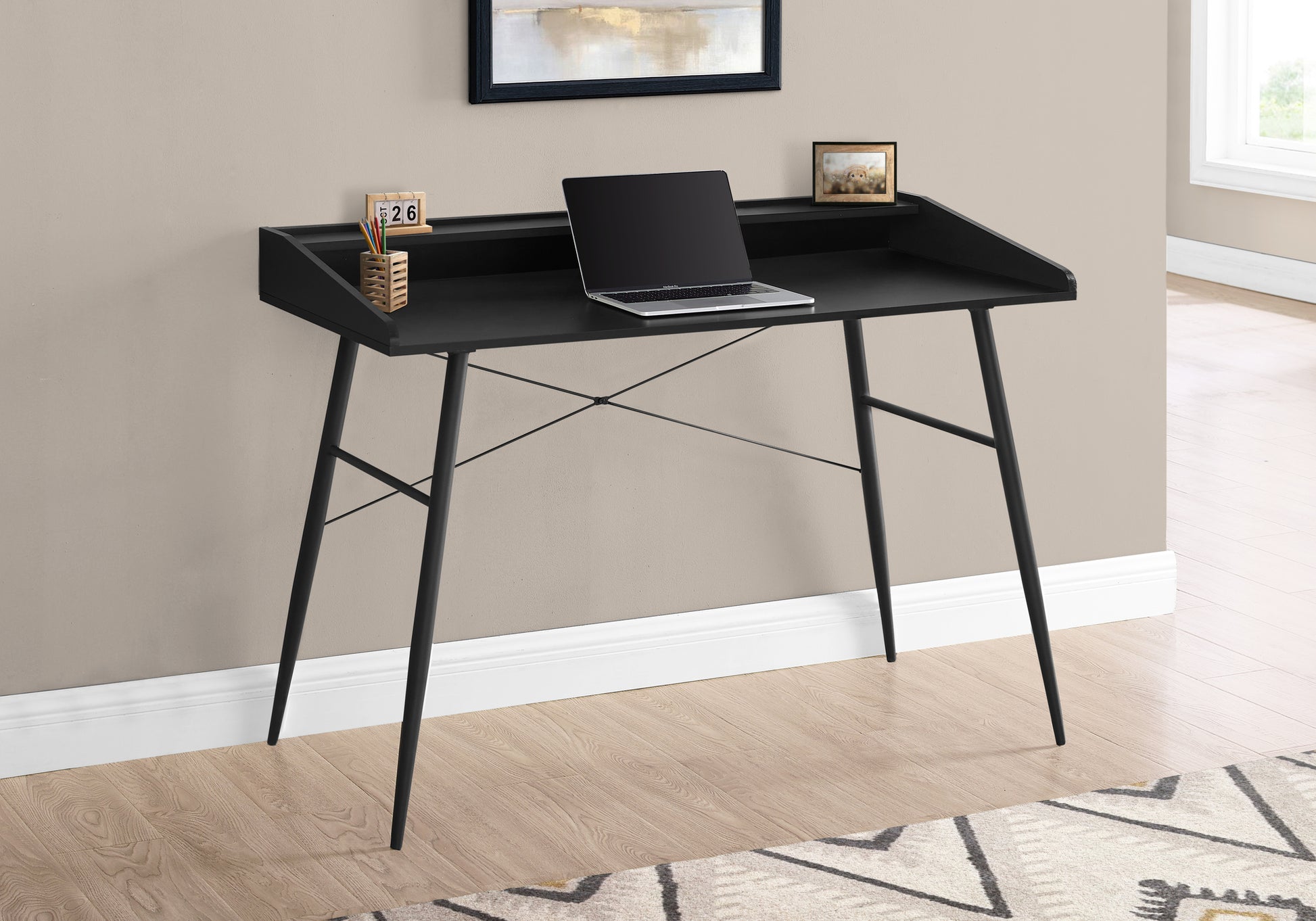 Computer Desk with Hutch 48" Natural Wood White Metal-Computer Desk-DECOROLALA