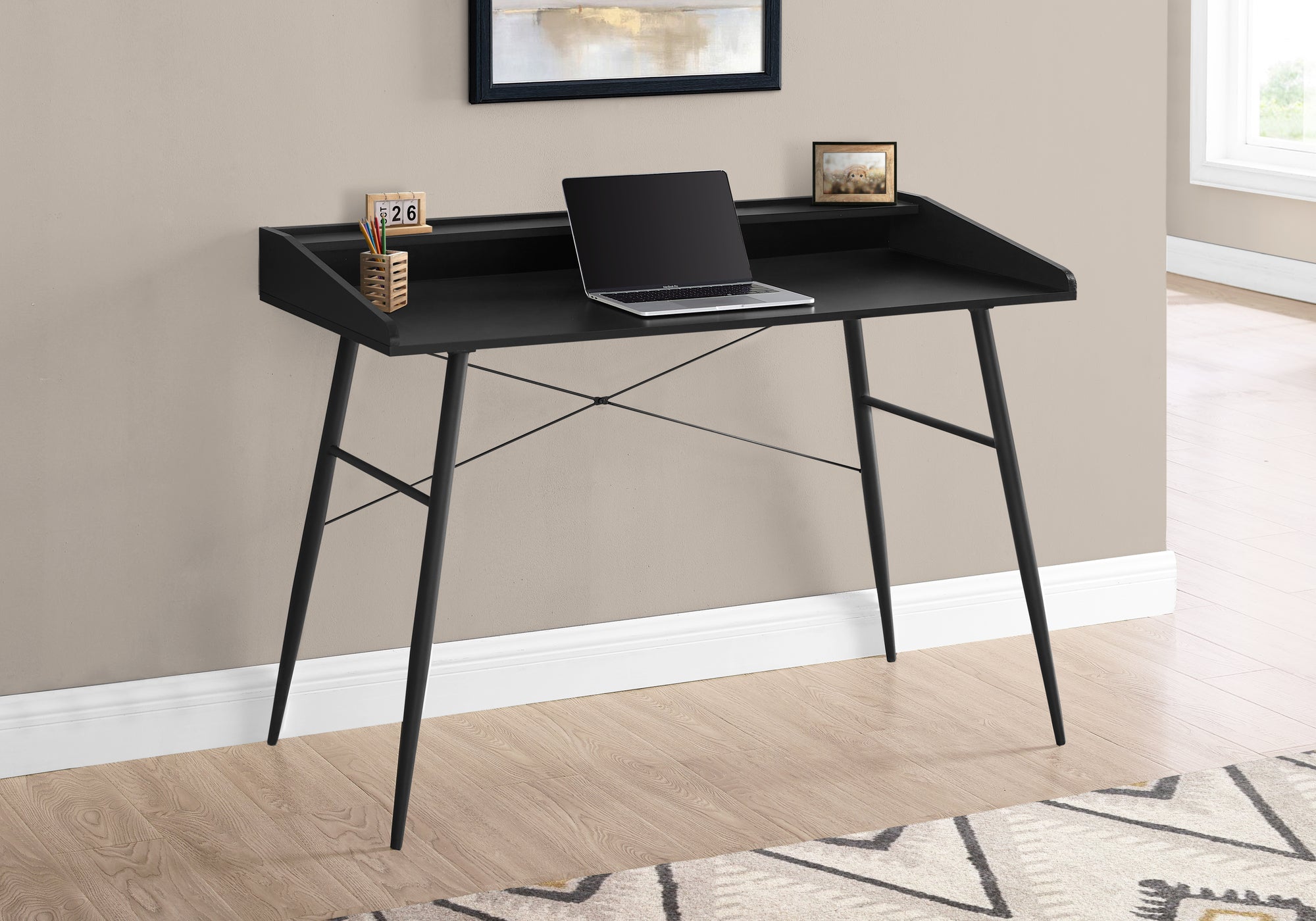 Computer Desk with Hutch 48" Natural Wood White Metal-Computer Desk-DECOROLALA