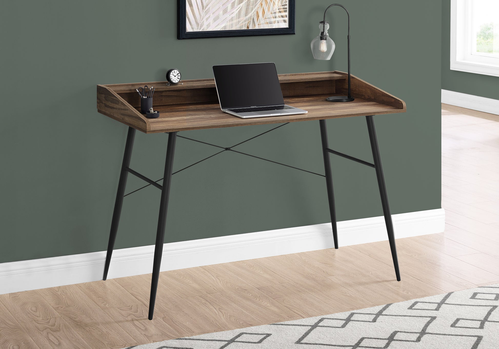 Computer Desk with Hutch 48" Natural Wood White Metal-Computer Desk-DECOROLALA