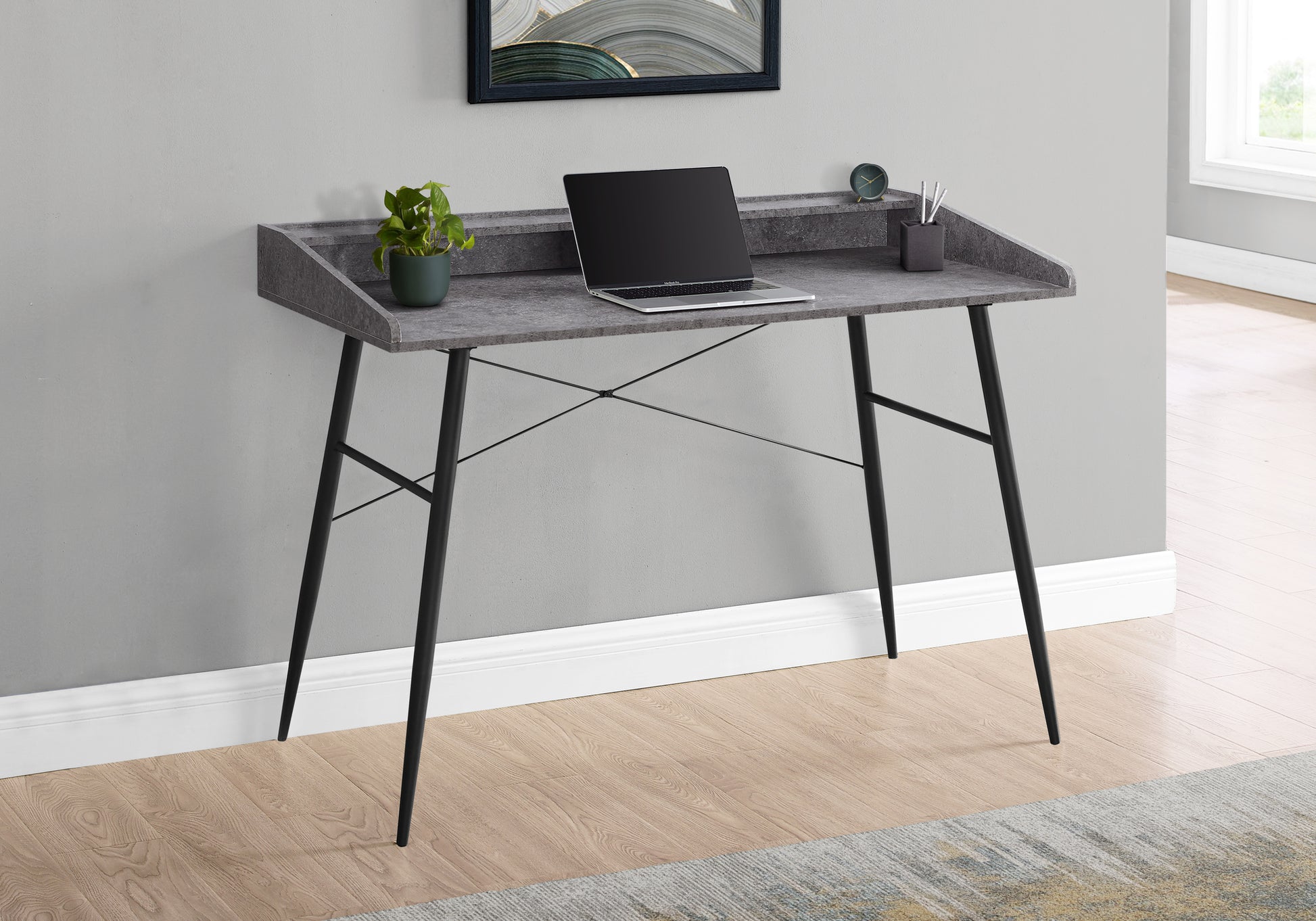 Computer Desk with Hutch 48" Natural Wood White Metal-Computer Desk-DECOROLALA