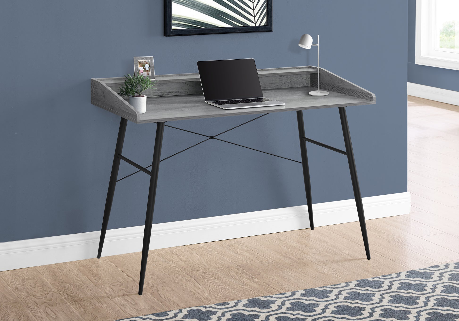 Computer Desk with Hutch 48" Natural Wood White Metal-Computer Desk-DECOROLALA