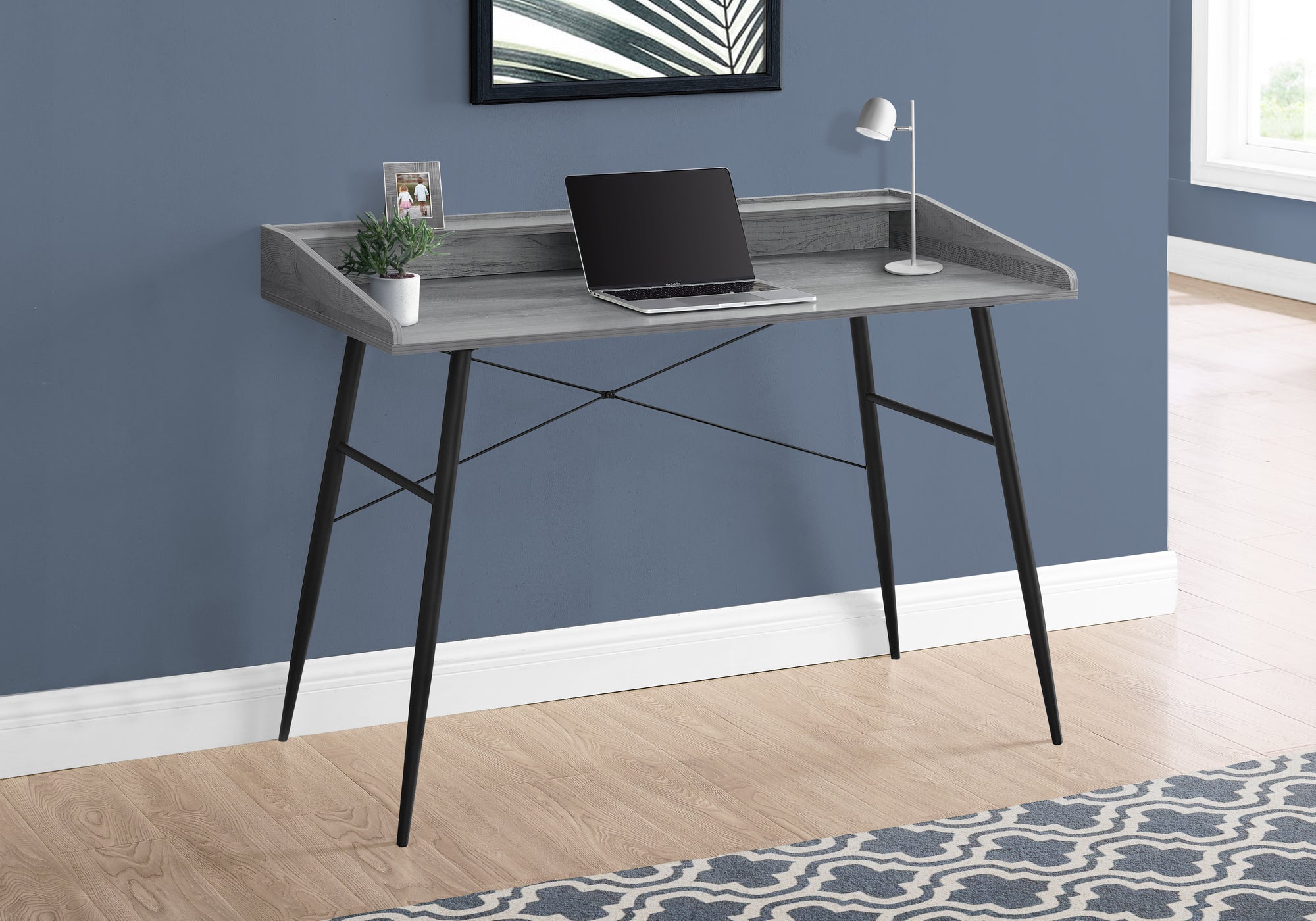 Computer Desk with Hutch 48" Natural Wood White Metal-Computer Desk-DECOROLALA