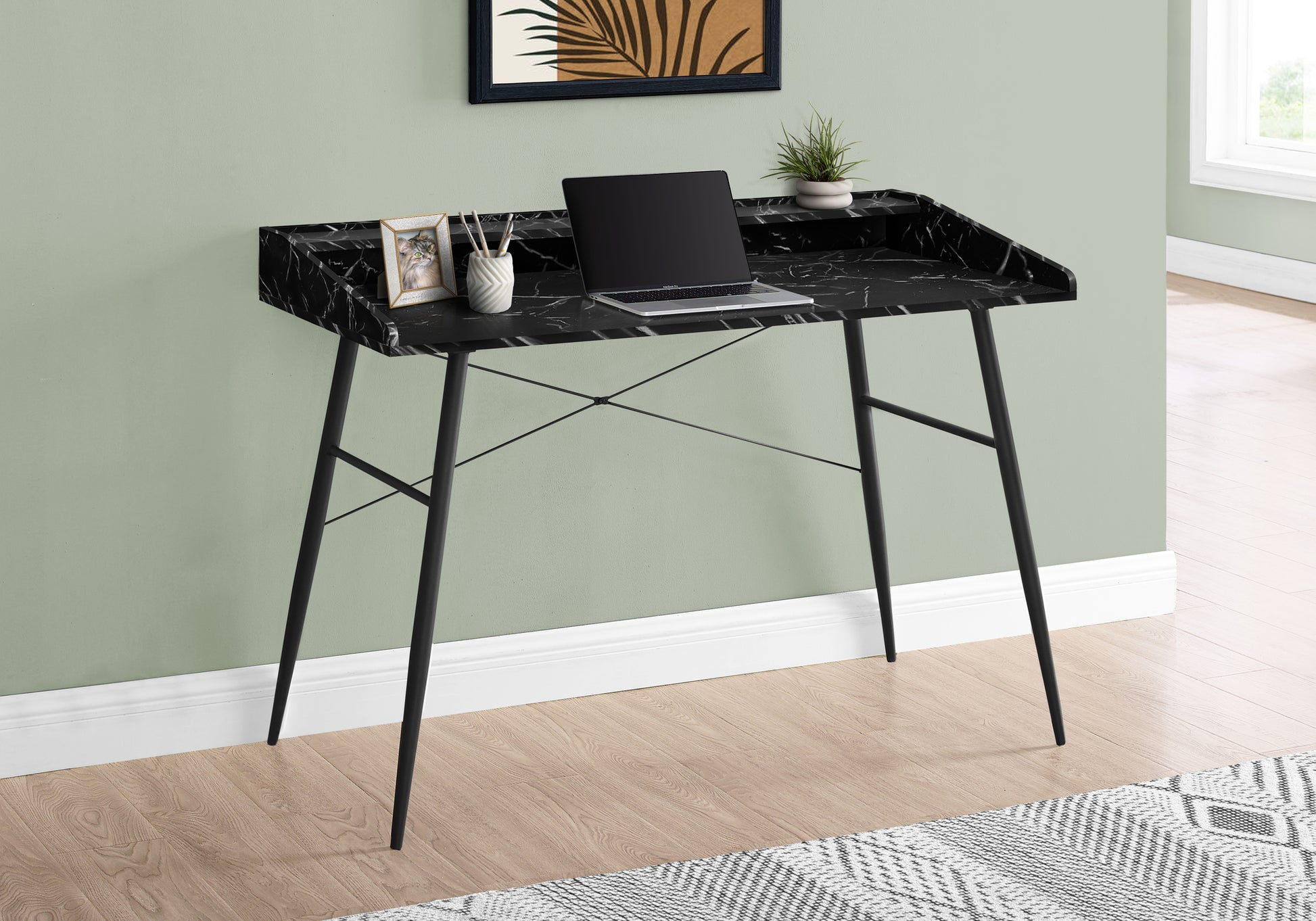 Computer Desk with Hutch 48" Natural Wood White Metal-Computer Desk-DECOROLALA