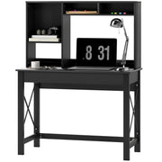 Computer Desk with Hutch, Home Office Table with Storage Shelves and Open Compartments for Writing, Work, Black-Office Products > Office Furniture > Office Desks & Work Stations > Computer Desks-DECOROLALA