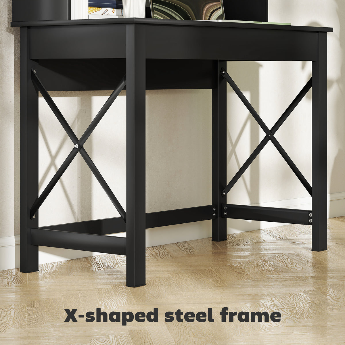 Computer Desk with Hutch and Storage Shelves - Black-Office Products > Office Furniture > Office Desks & Work Stations > Computer Desks-DECOROLALA