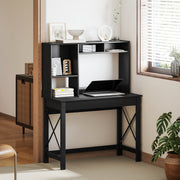 Computer Desk with Hutch and Storage Shelves - Black-Office Products > Office Furniture > Office Desks & Work Stations > Computer Desks-DECOROLALA
