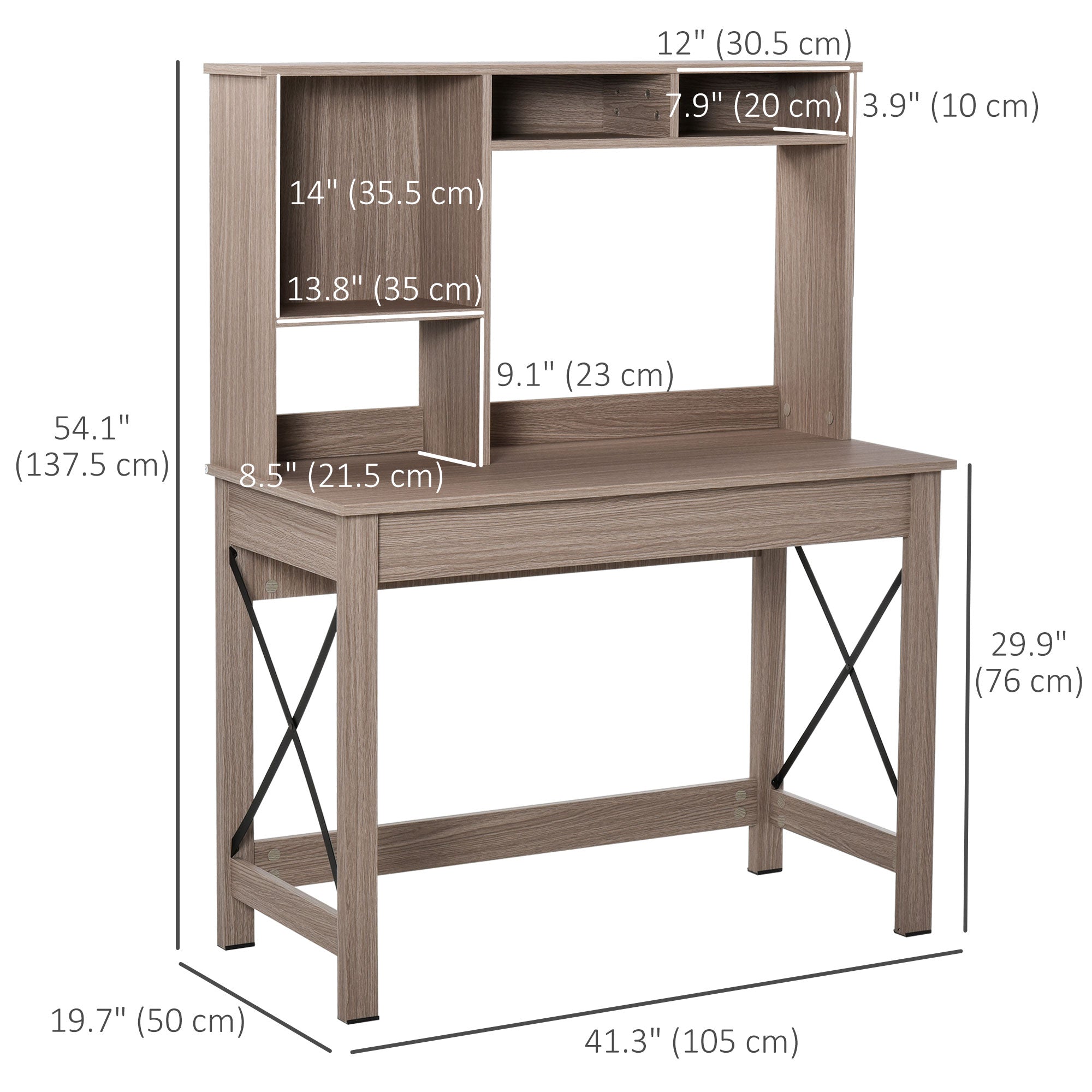 Computer Desk with Hutch and Storage Shelves - Brown-Office Products > Office Furniture > Office Desks & Work Stations > Writing Desks-DECOROLALA