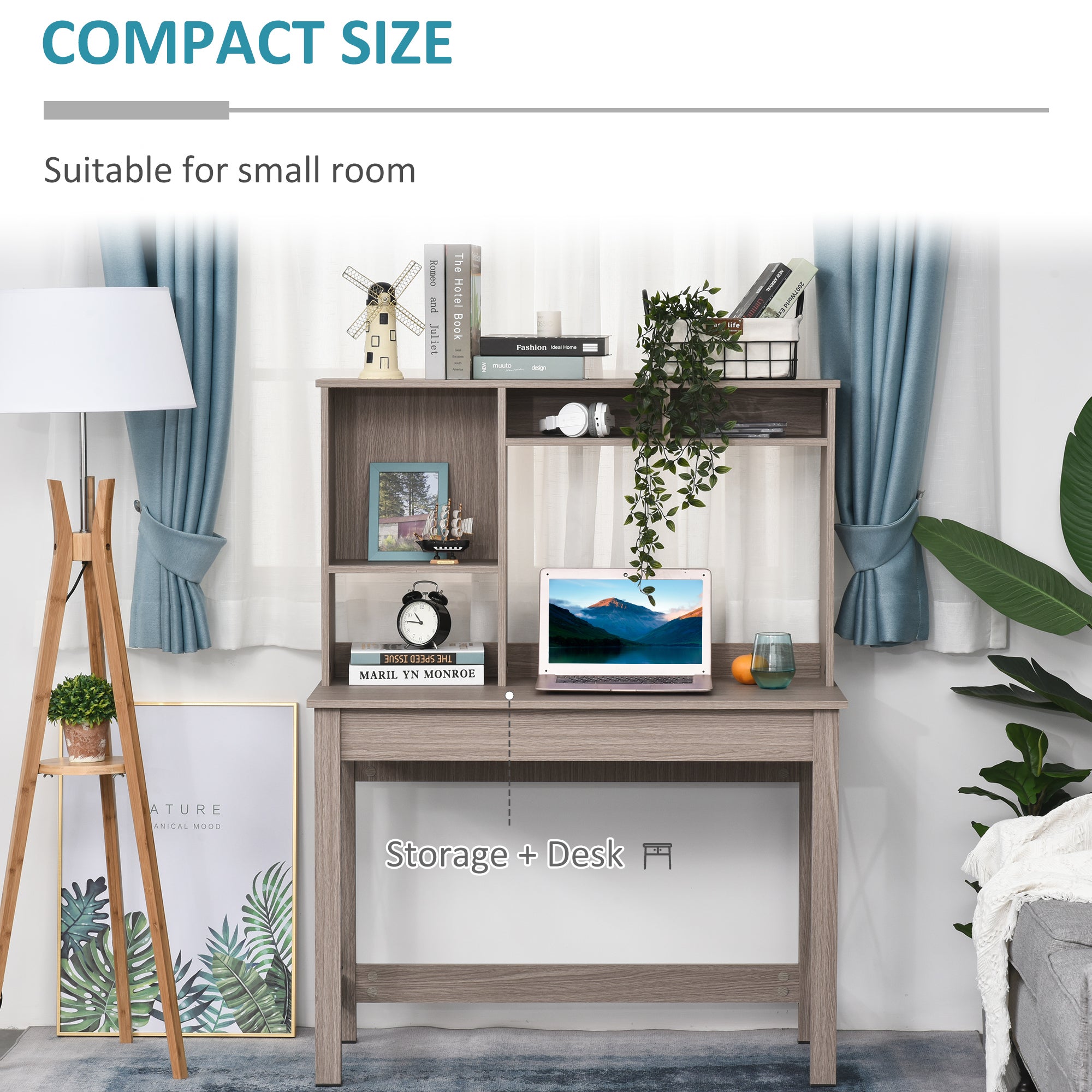 Computer Desk with Hutch and Storage Shelves - Brown-Office Products > Office Furniture > Office Desks & Work Stations > Writing Desks-DECOROLALA