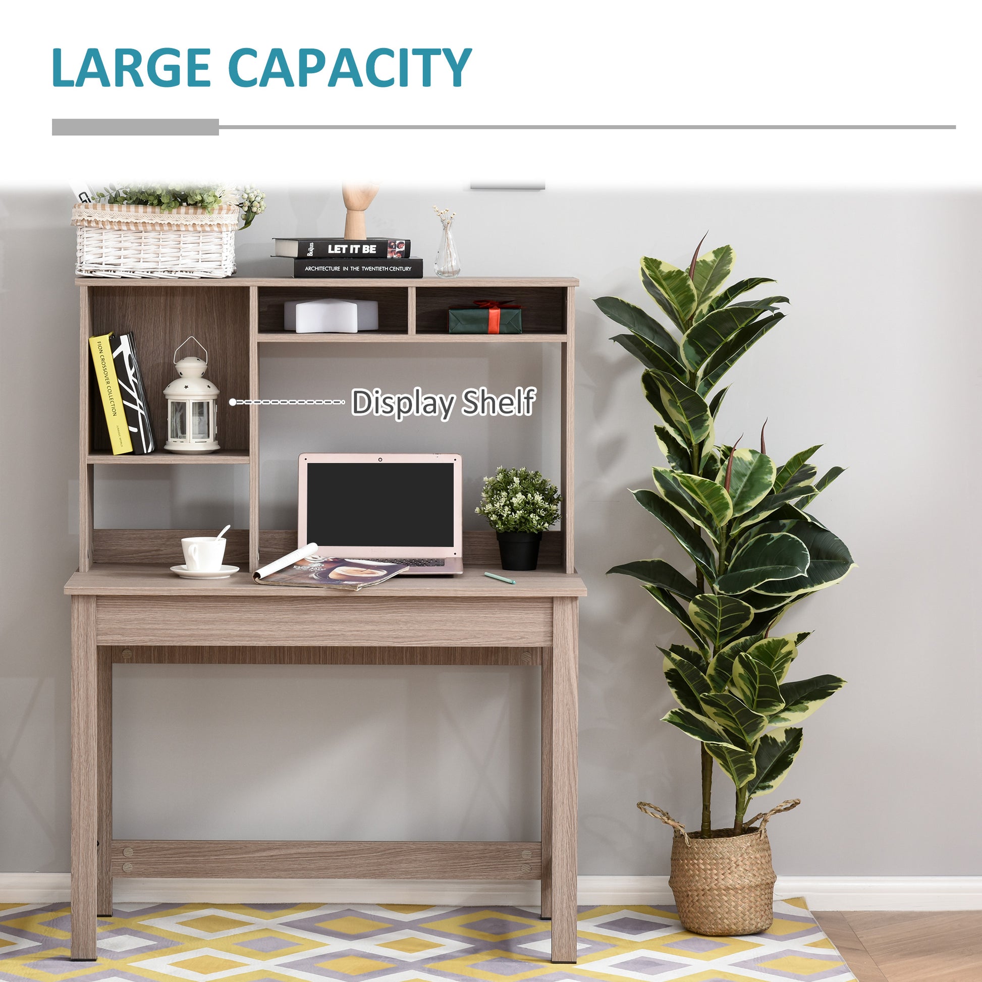 Computer Desk with Hutch and Storage Shelves - Brown-Office Products > Office Furniture > Office Desks & Work Stations > Writing Desks-DECOROLALA