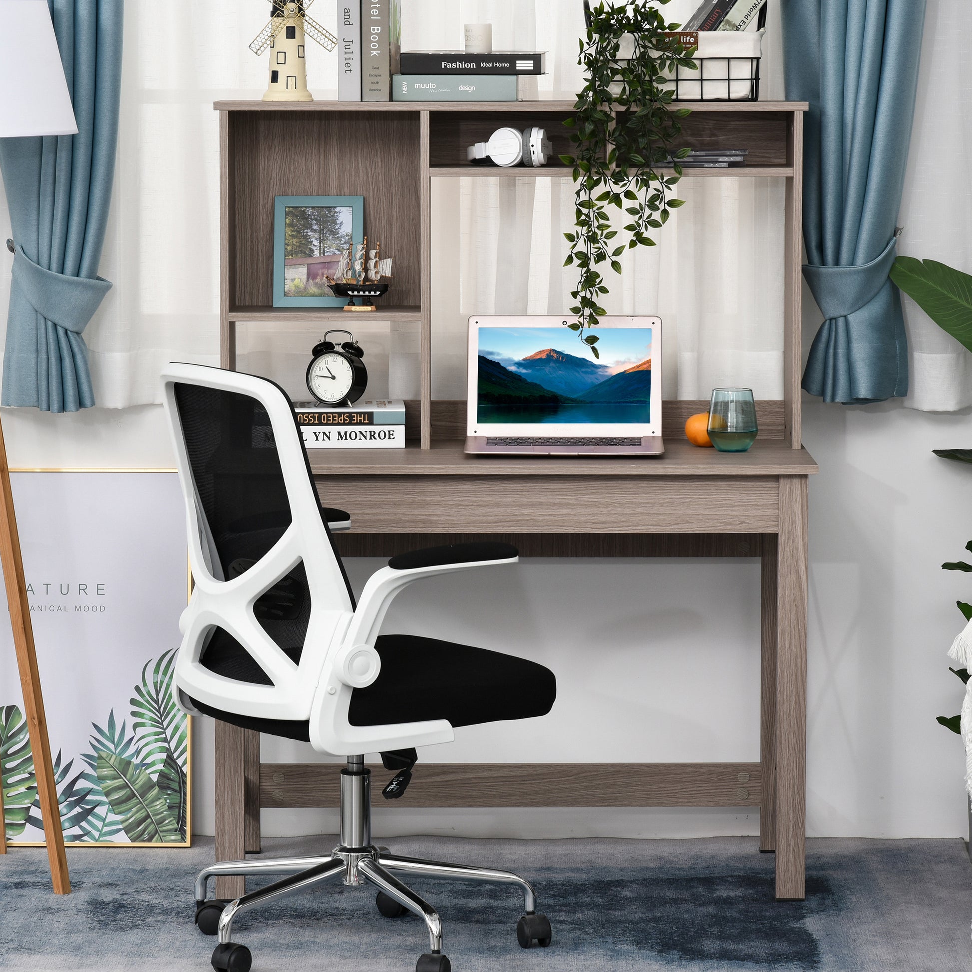 Computer Desk with Hutch and Storage Shelves - Brown-Office Products > Office Furniture > Office Desks & Work Stations > Writing Desks-DECOROLALA
