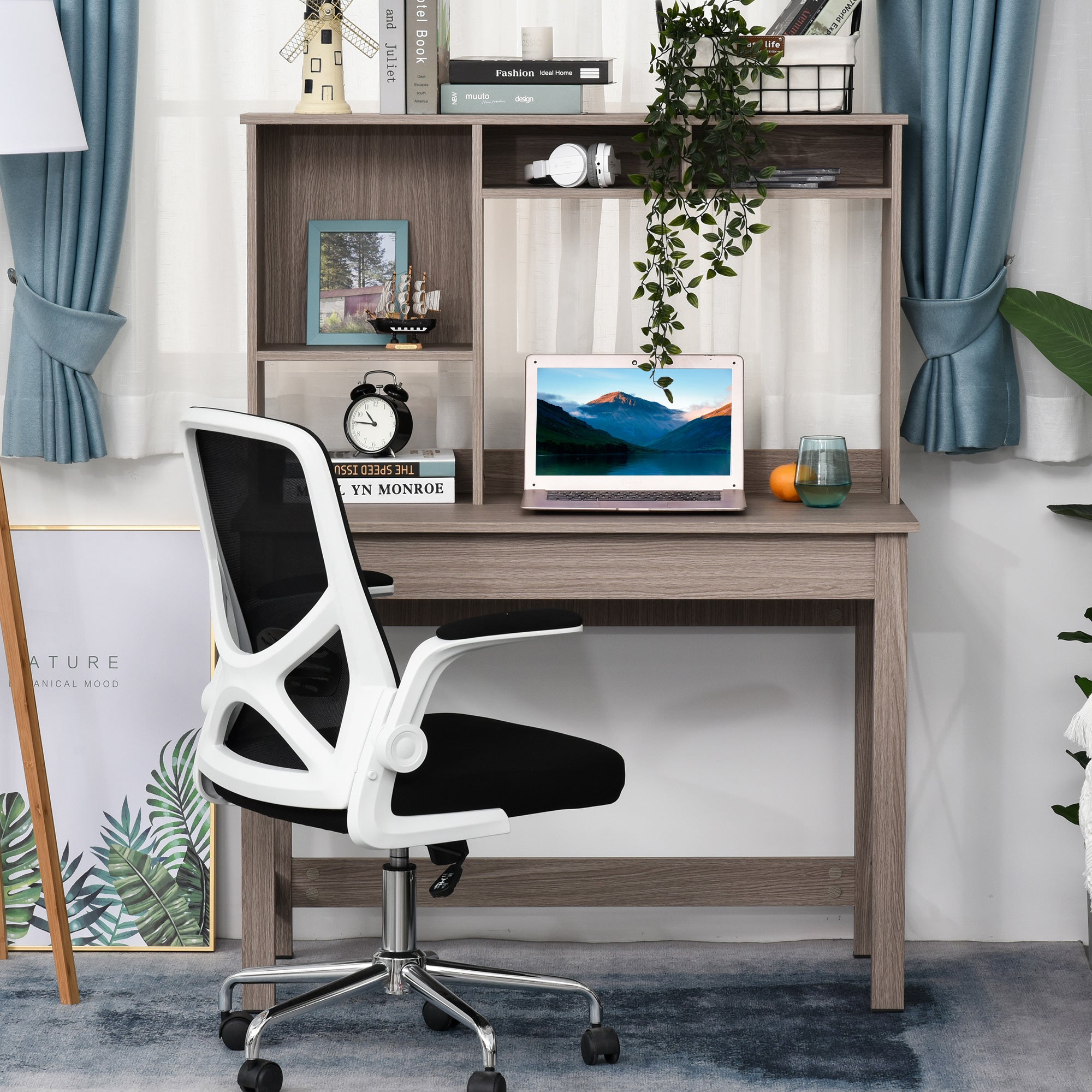 Computer Desk with Hutch and Storage Shelves - Brown-Office Products > Office Furniture > Office Desks & Work Stations > Writing Desks-DECOROLALA