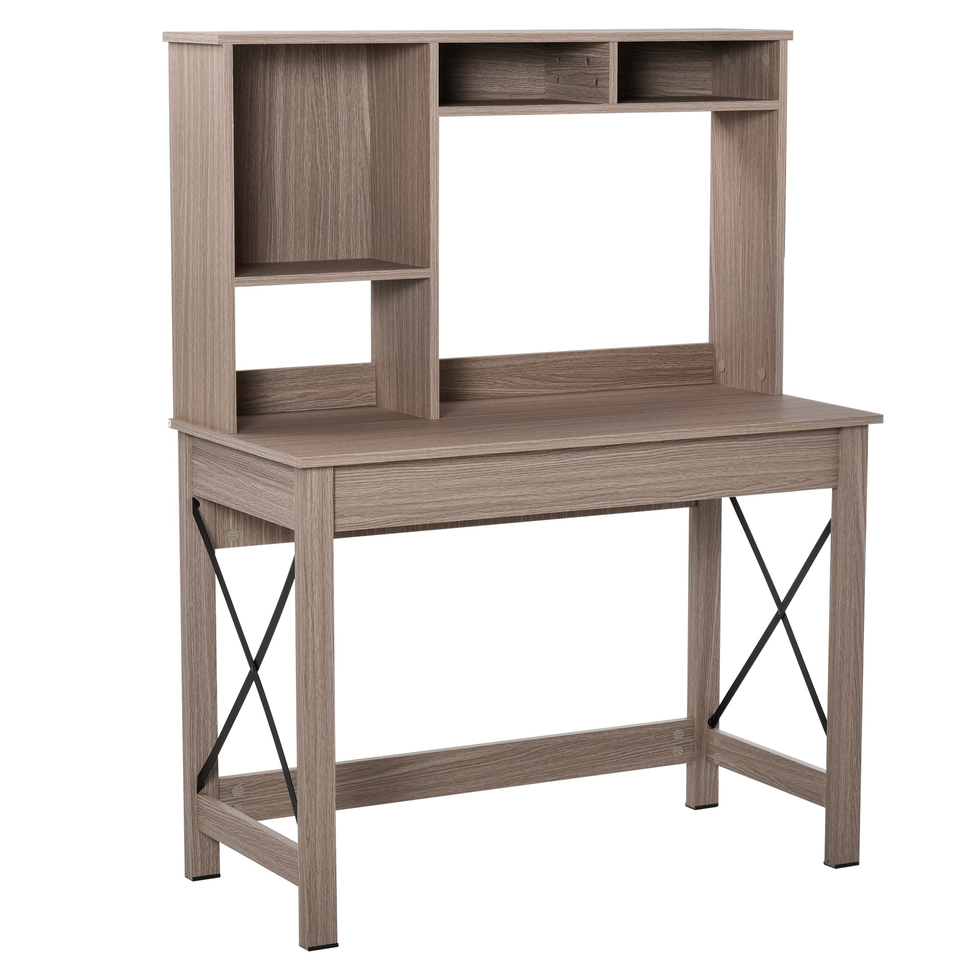 Computer Desk with Hutch and Storage Shelves - Brown-Office Products > Office Furniture > Office Desks & Work Stations > Writing Desks-DECOROLALA