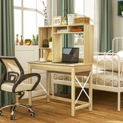 Computer Desk with Hutch and Storage Shelves - Oak-Computer Desks-DECOROLALA