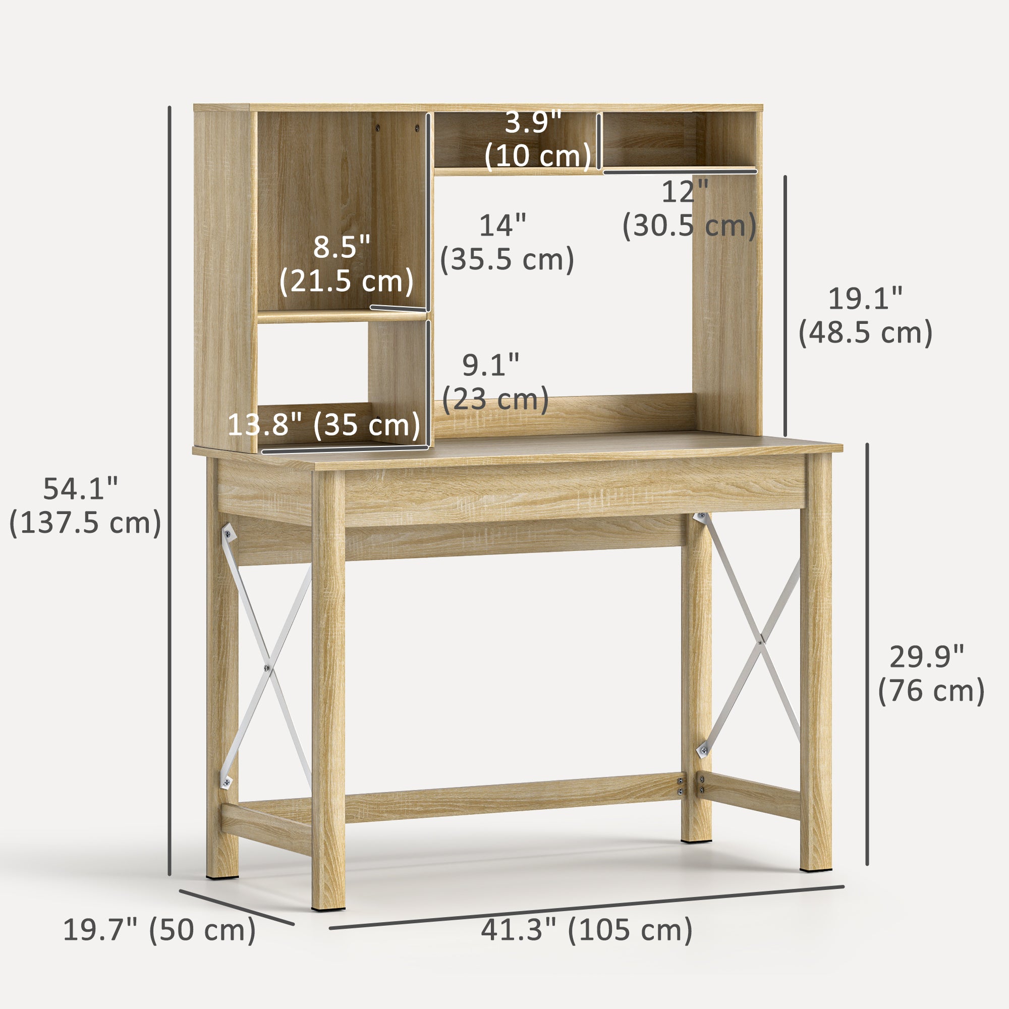 Computer Desk with Hutch and Storage Shelves - Oak-Office Products > Office Furniture > Office Desks & Work Stations > Computer Desks-DECOROLALA