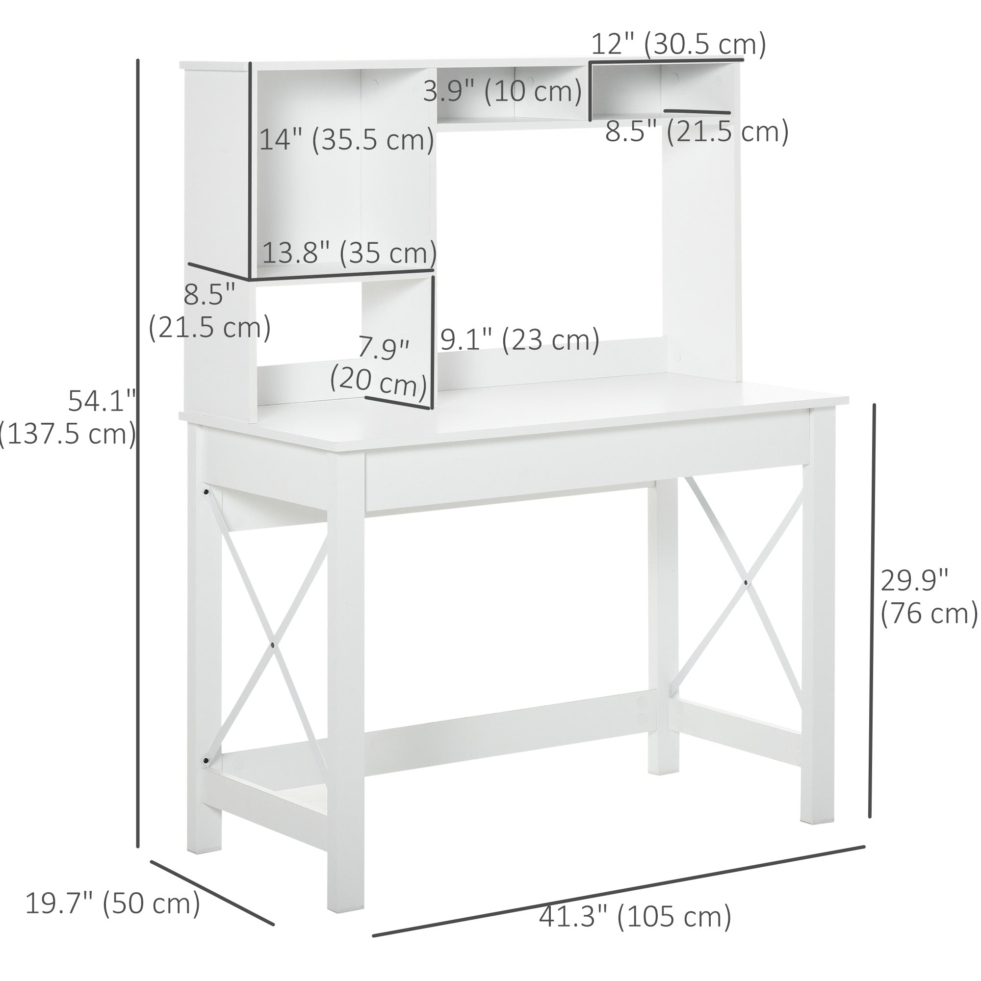 Computer Desk with Hutch and Storage Shelves - White-Office Products > Office Furniture > Office Desks & Work Stations > Computer Desks-DECOROLALA