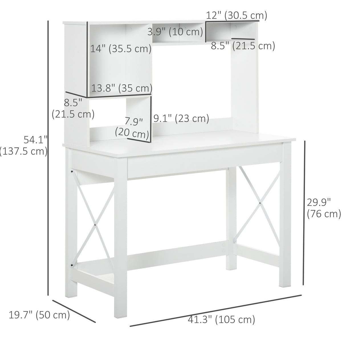 Computer Desk with Hutch and Storage Shelves - White-Office Products > Office Furniture > Office Desks & Work Stations > Computer Desks-DECOROLALA