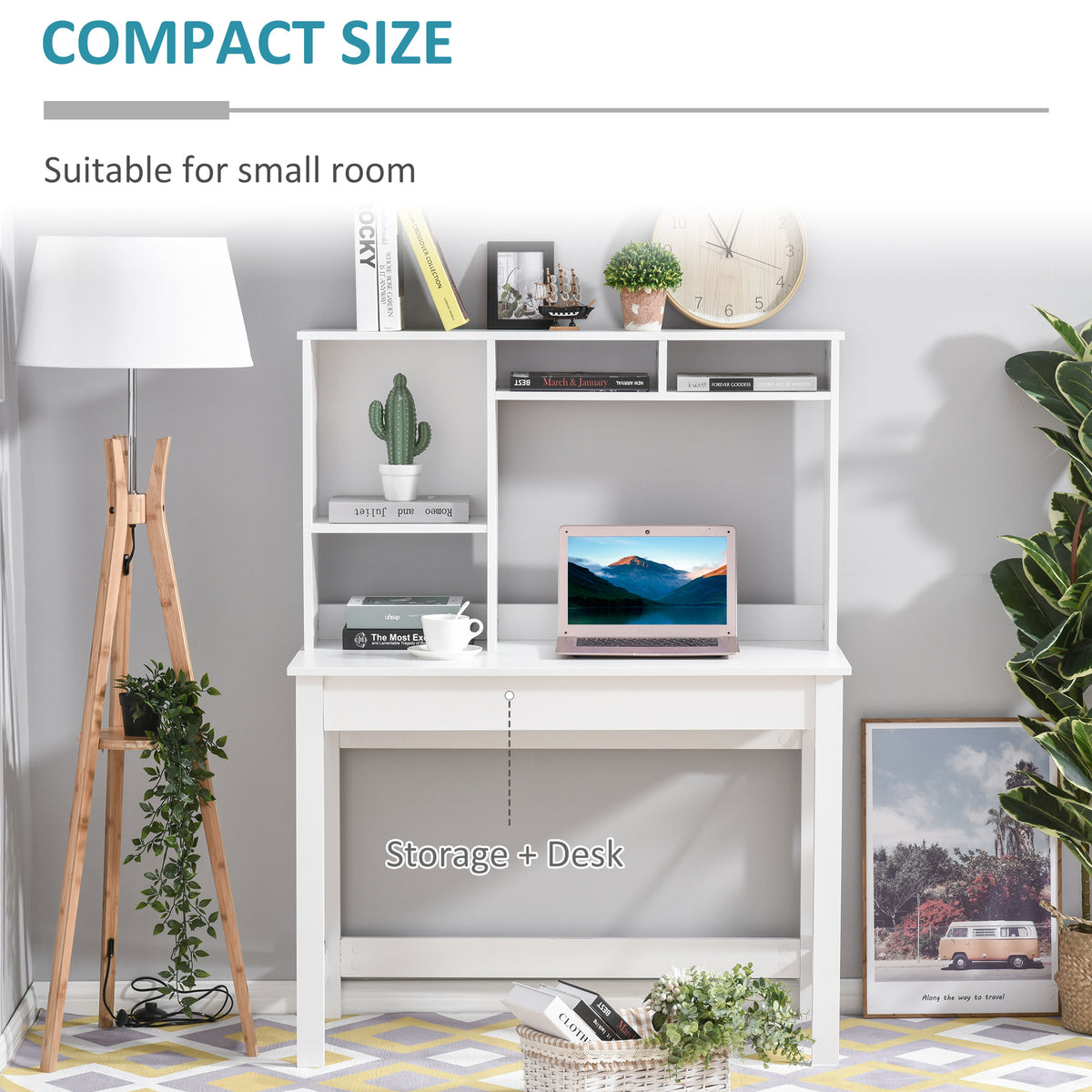 Computer Desk with Hutch and Storage Shelves - White-Office Products > Office Furniture > Office Desks & Work Stations > Computer Desks-DECOROLALA