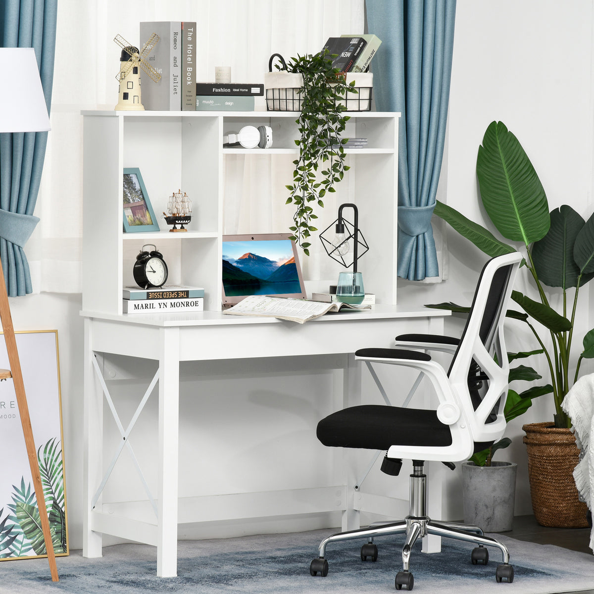 Computer Desk with Hutch and Storage Shelves - White-Office Products > Office Furniture > Office Desks & Work Stations > Computer Desks-DECOROLALA