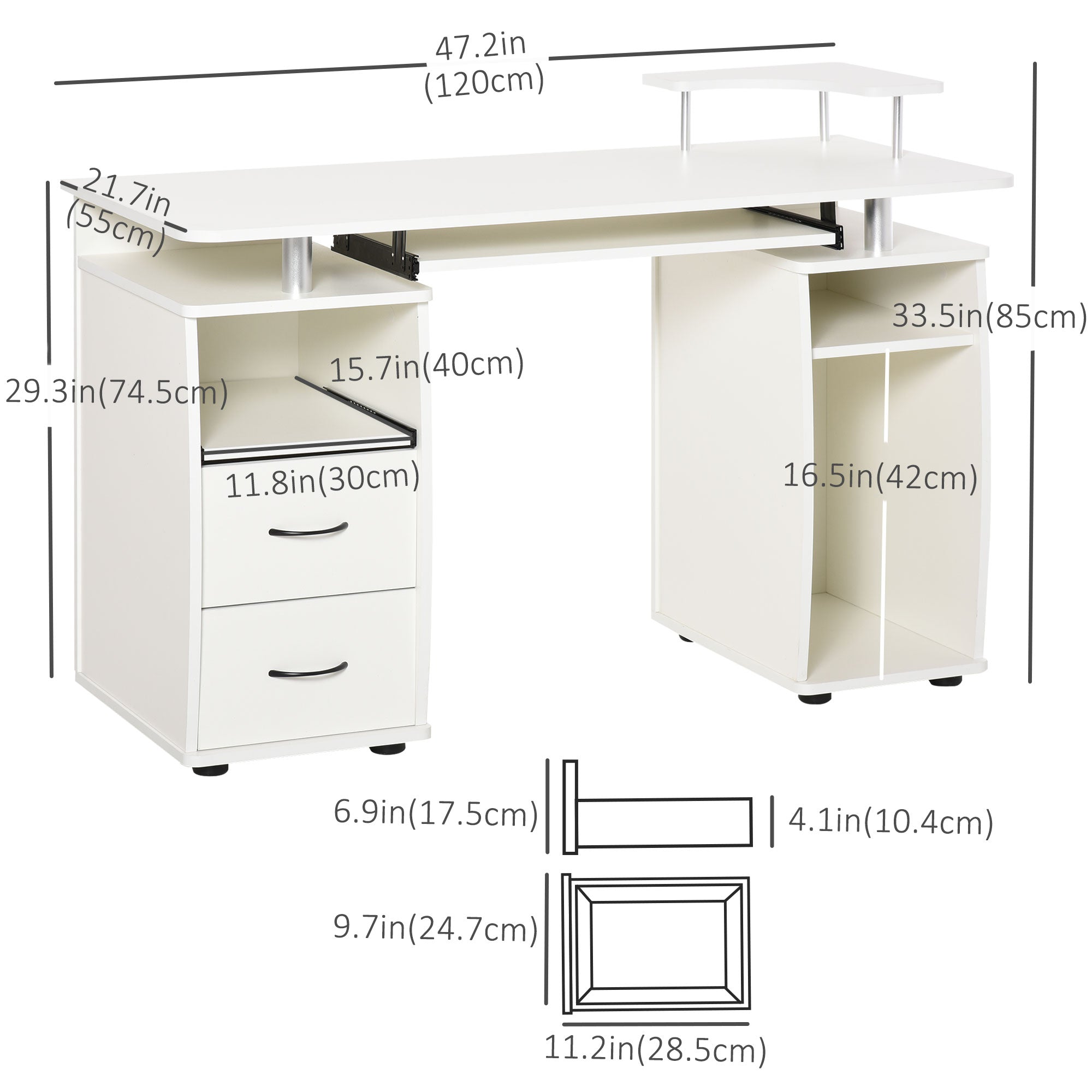 Computer Desk with Keyboard Tray - White 47"-DECOROLALA